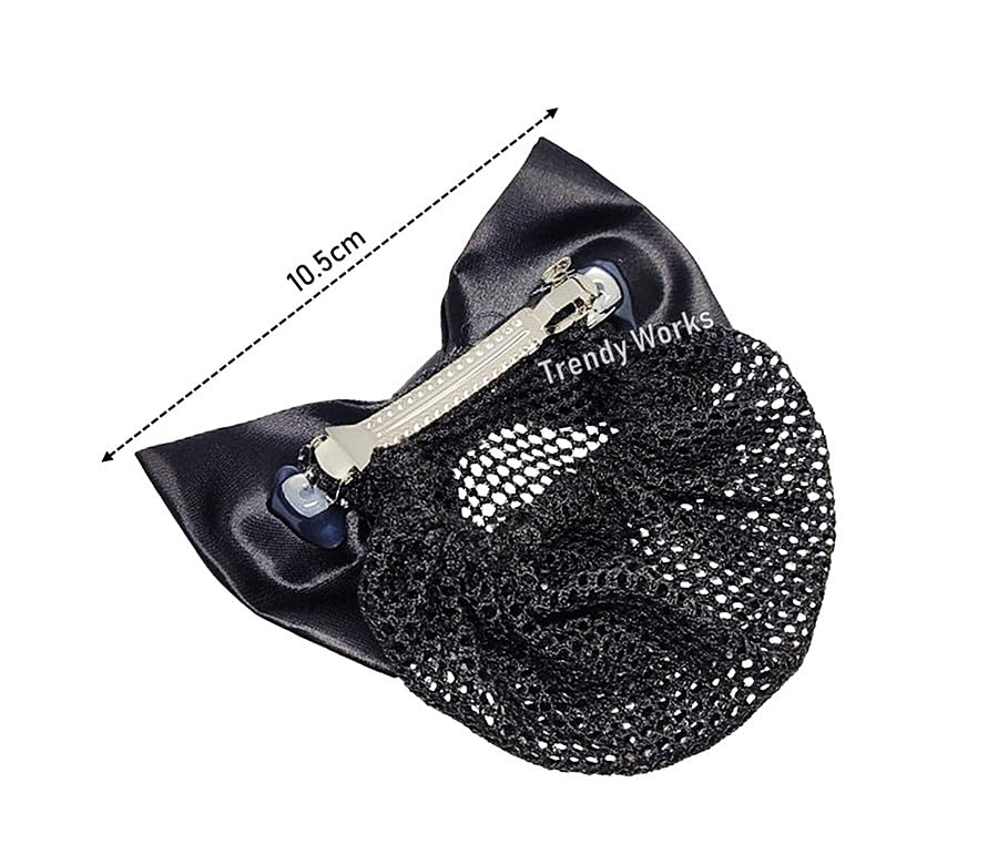 Trendy Black Bow Juda Net Barrette Hair Clip - Elegant Bun Cover Hair Accessories for Women & Girls (1 Piece) | Perfect for Weddings, Parties & Everyday Style