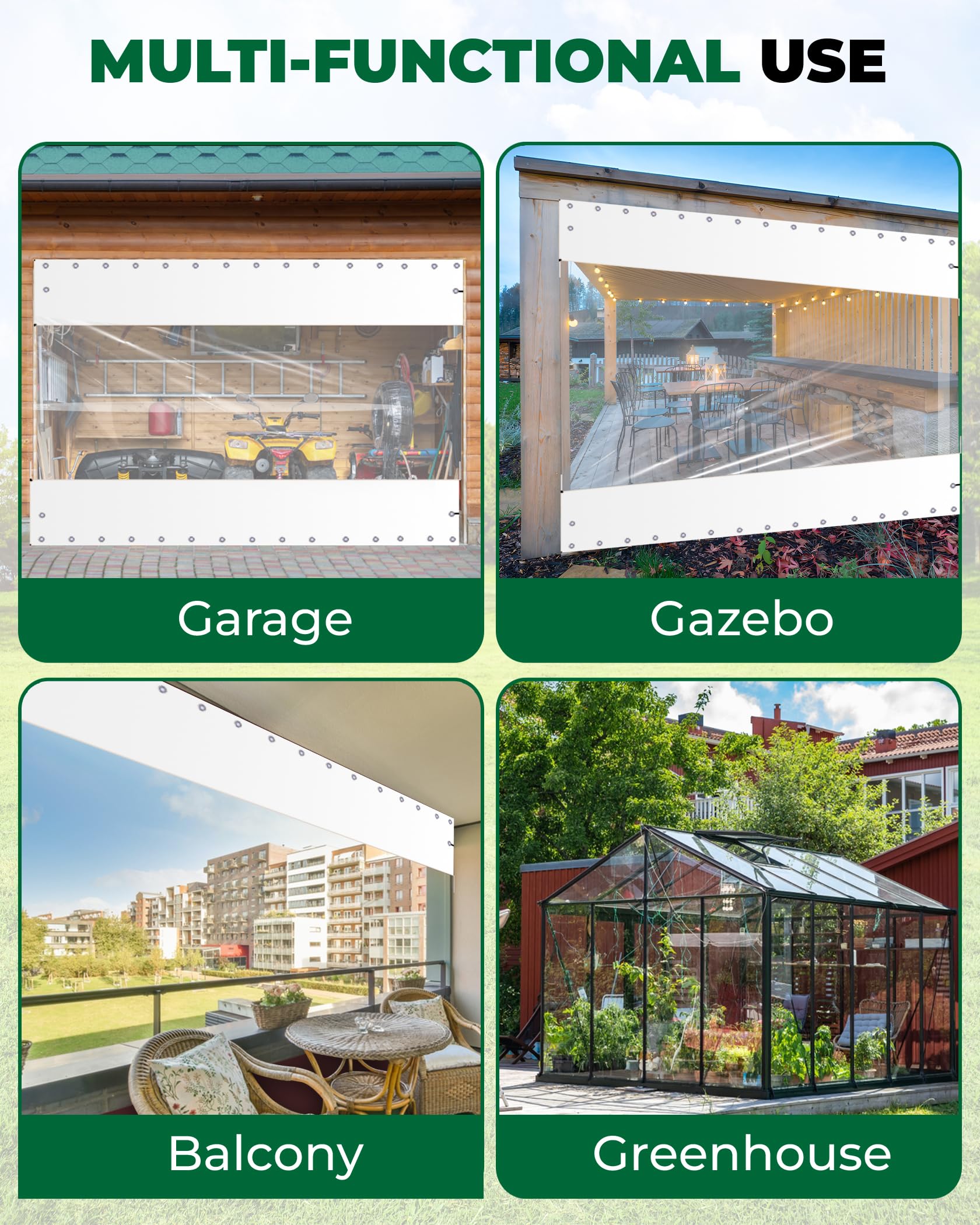 10' x 10' Heavy Duty Clear Vinyl Outdoor Curtains - 20oz Waterproof Weighted Patio Enclosure with Grommets for Gazebo, Balcony, Pergola - Perfect for Weather Protection & Privacy in Outdoor Spaces