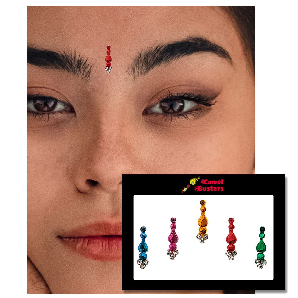 Comet Busters Beautiful Long Multicolor Stone Face Bindi (BIN1706) - Elegant Indian Forehead Jewelry for Weddings, Festivals & Cultural Events