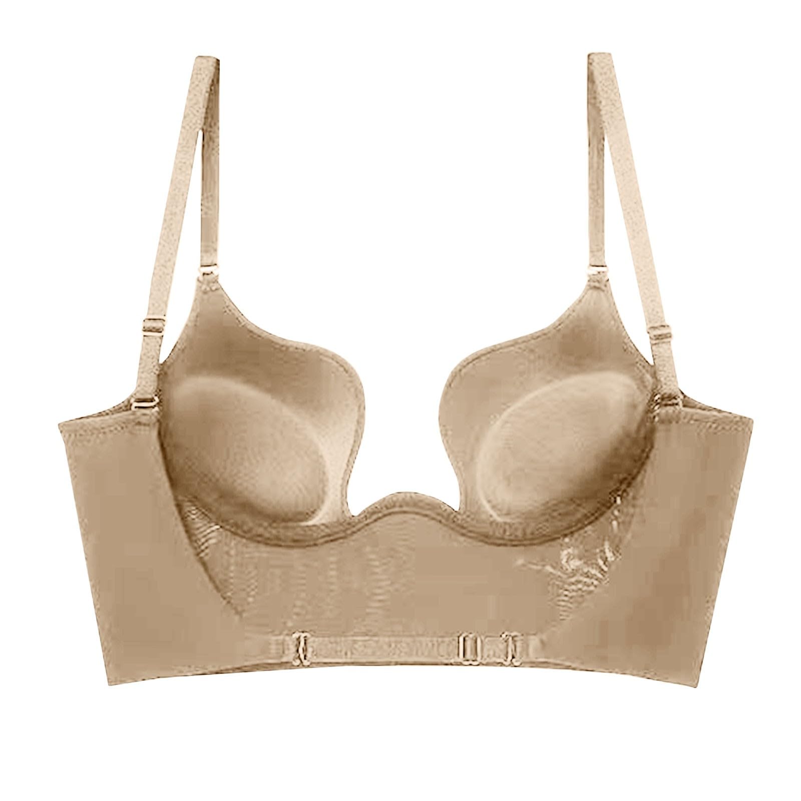 Wireless Push Up Bra for Women - Deep Plunge Low Cut U Shape Backless Bra with Convertible Straps - Comfortable T-Shirt Bra for Everyday Wear & Special Occasions