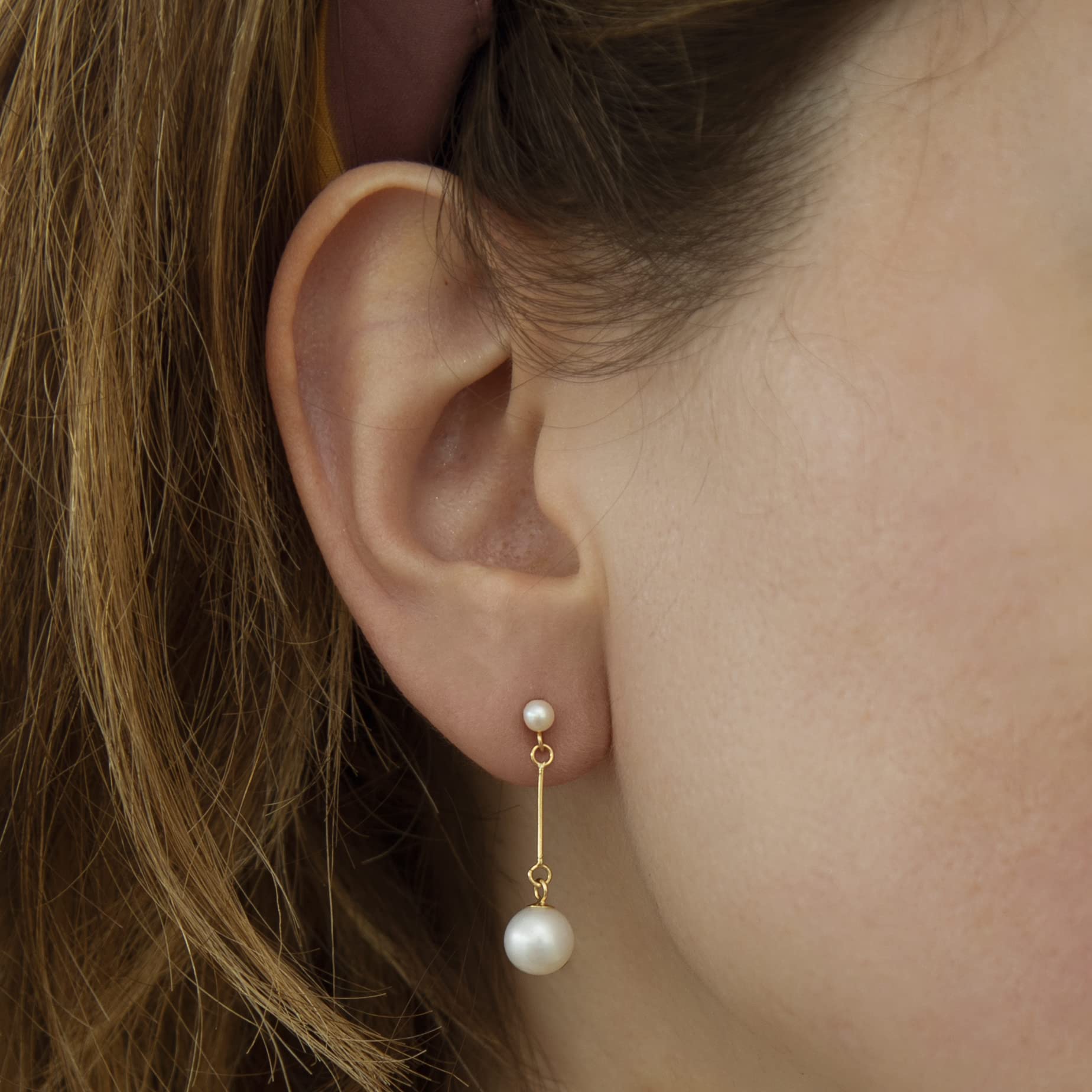 Carissima Gold 9ct Yellow Gold Pearl and Bar Drop Earrings for Women | Elegant Dangle Earrings for Wedding, Party & Special Occasions