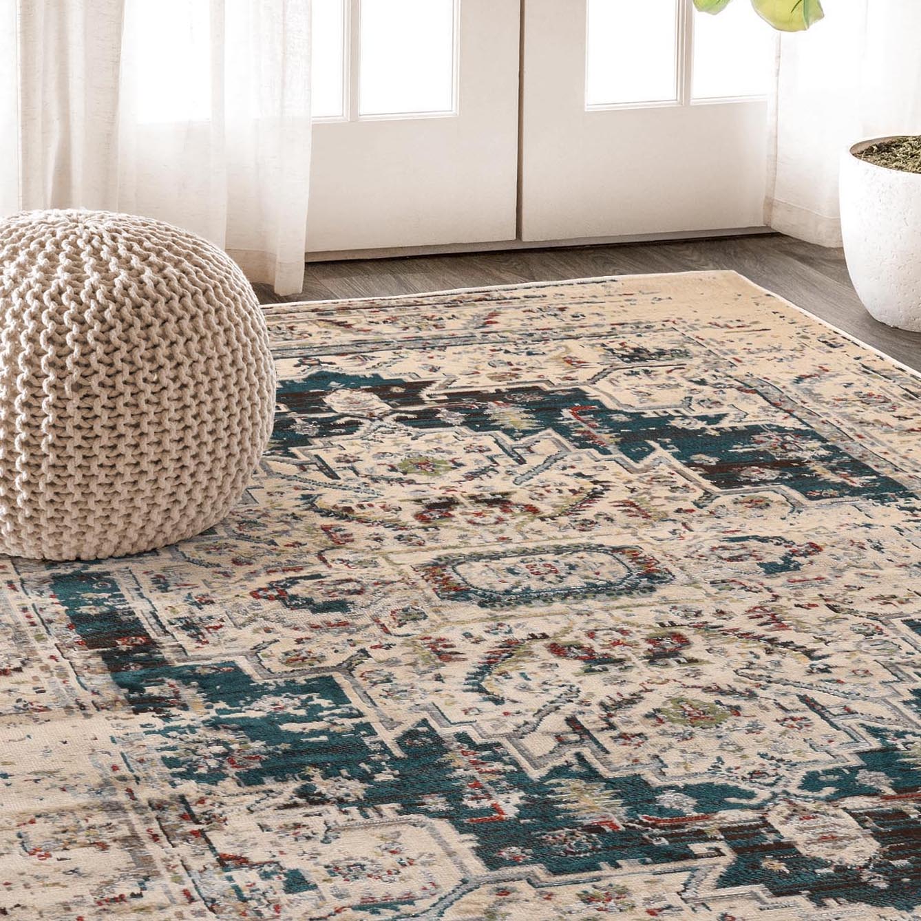 Marquis Modern Farmhouse Medallion Indoor Area Rug - Non-Slip Living Room Carpet for Home Decor, Bedroom & Office | Soft & Durable Floor Mat