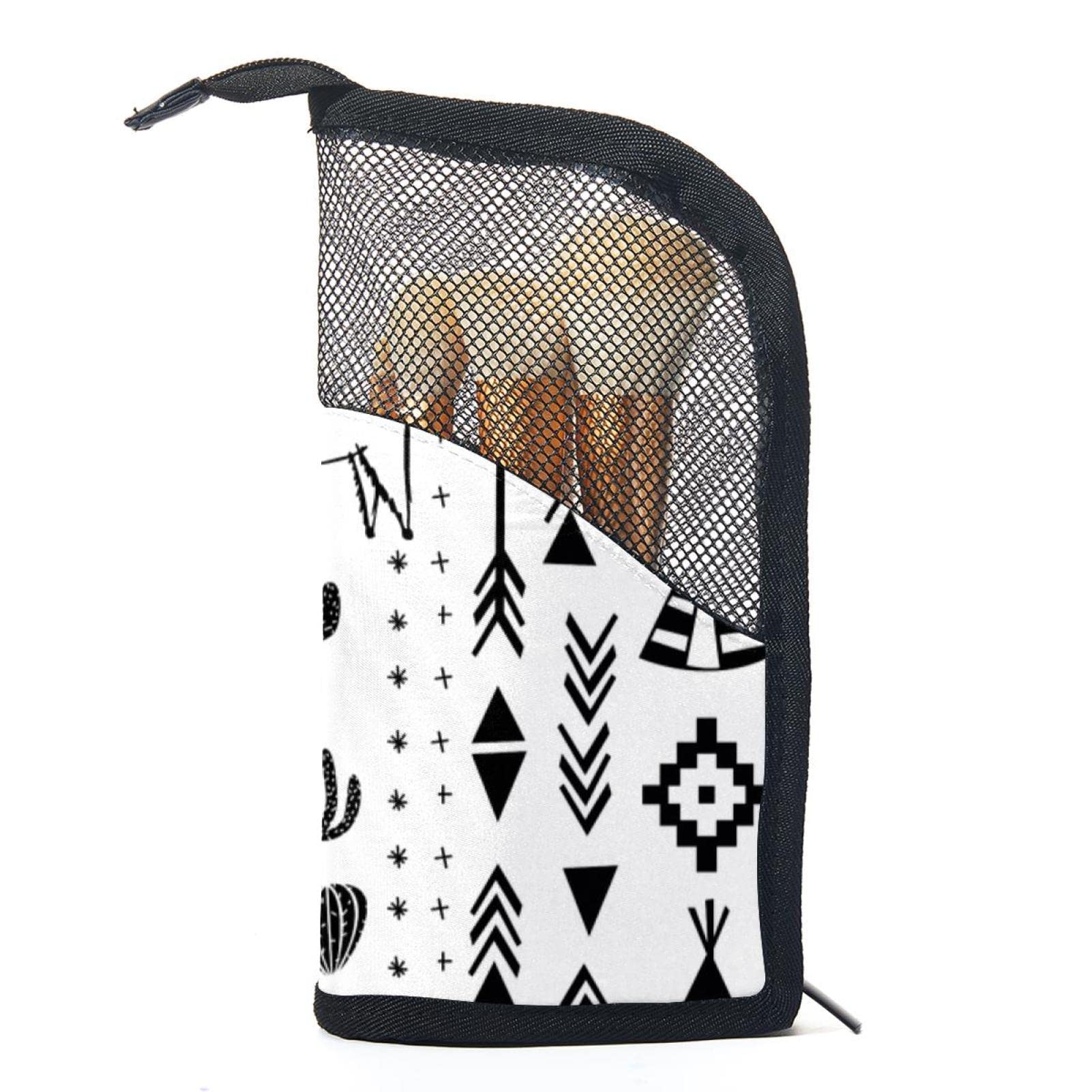 12-Piece Makeup Brush Organizer Bag with Portable Holder Case – Southwest Black & White Design | Perfect for Travel, Home Vanity & Professional Makeup Artists
