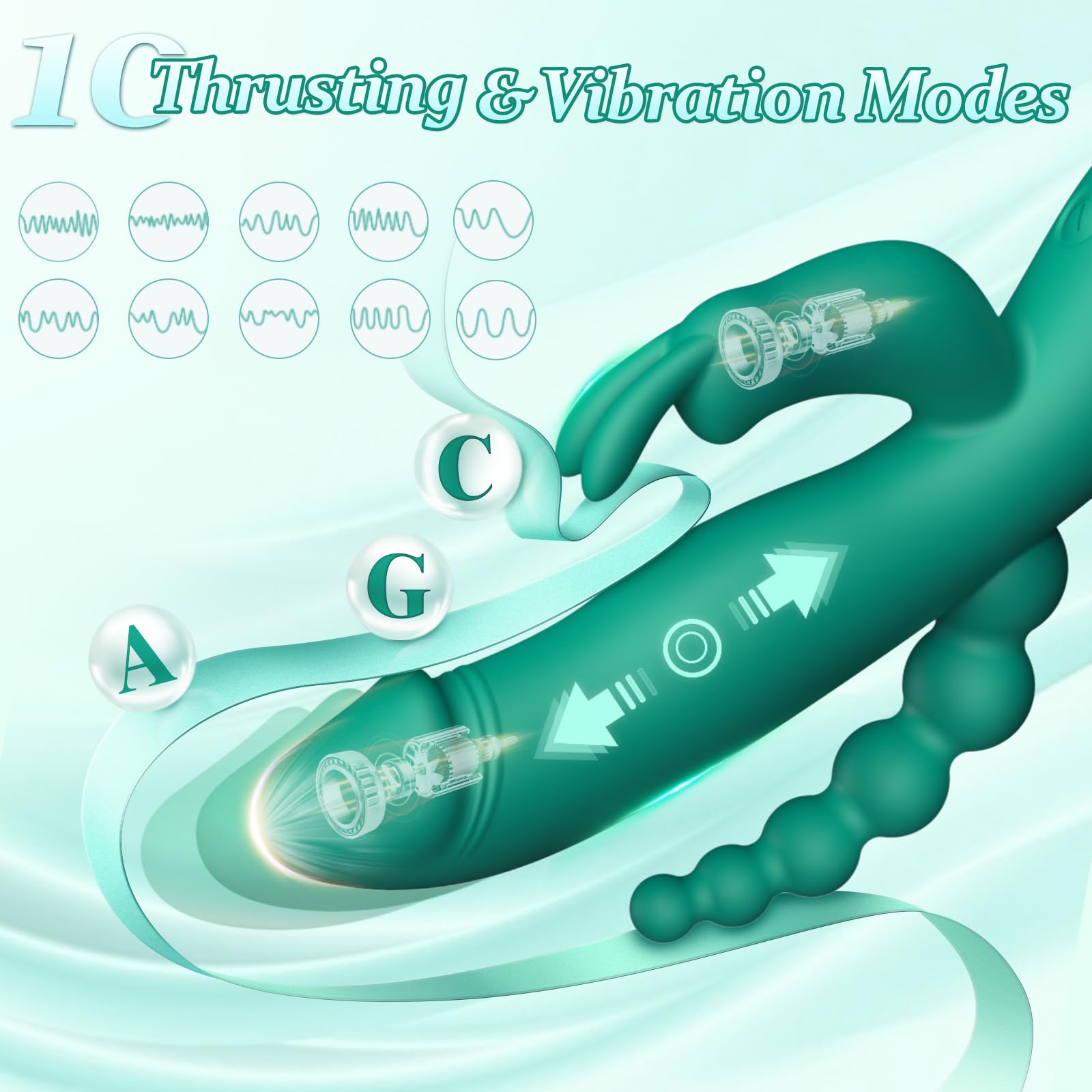 Powerful Thrusting Dildo Vibrator for Women - 10 Vibration & Thrusting Modes, Waterproof Silicone G-Spot & Anal Stimulator - Rechargeable Adult Sex Toy (Green) | Perfect for Solo Play, Couples & Sensual Massage