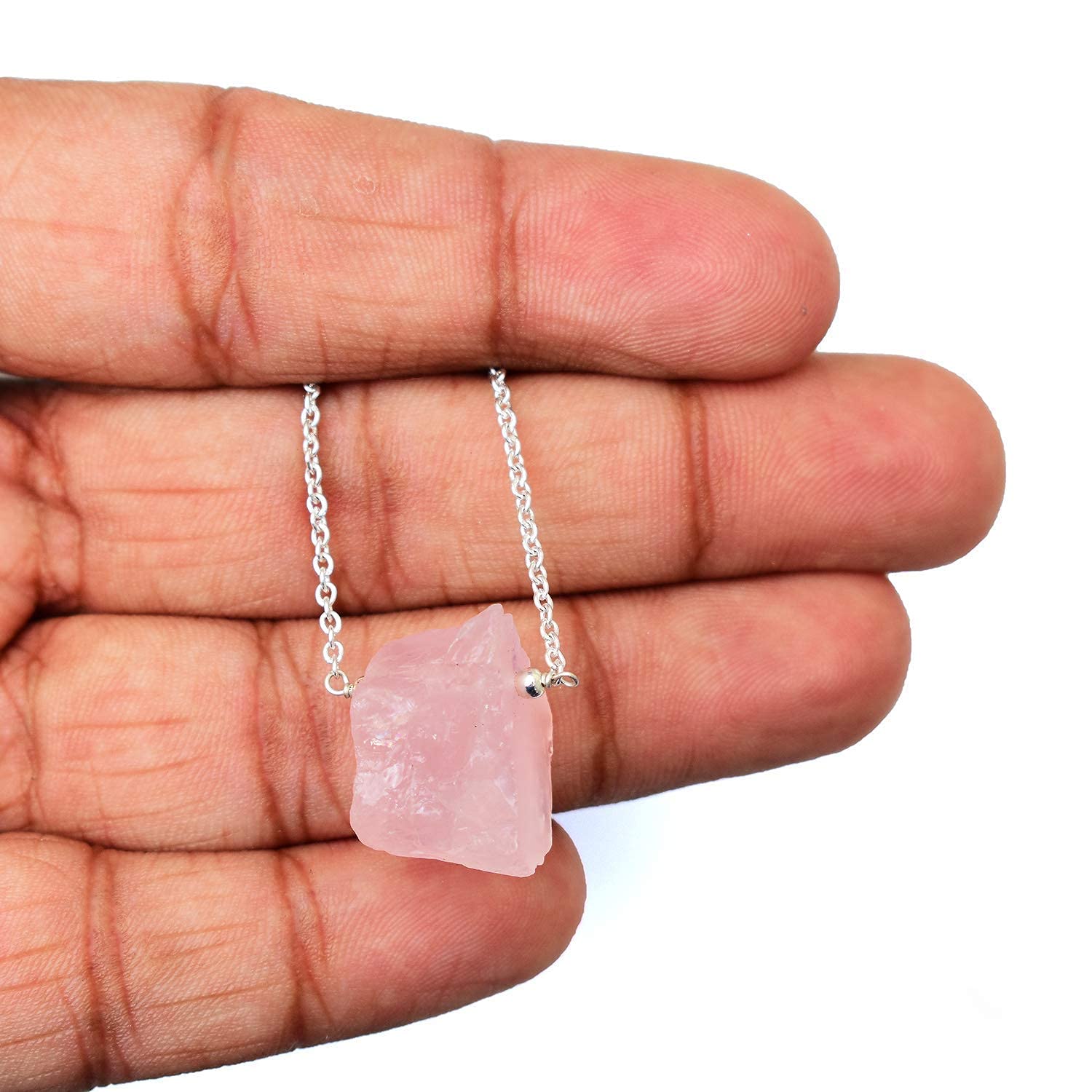 Gempires AA+ Quality Raw Rose Quartz Pendant Necklace - 18 Inch Natural Pink Crystal Jewelry for Women, Wedding & Anniversary Gift, Healing Stone for Love & Positive Energy