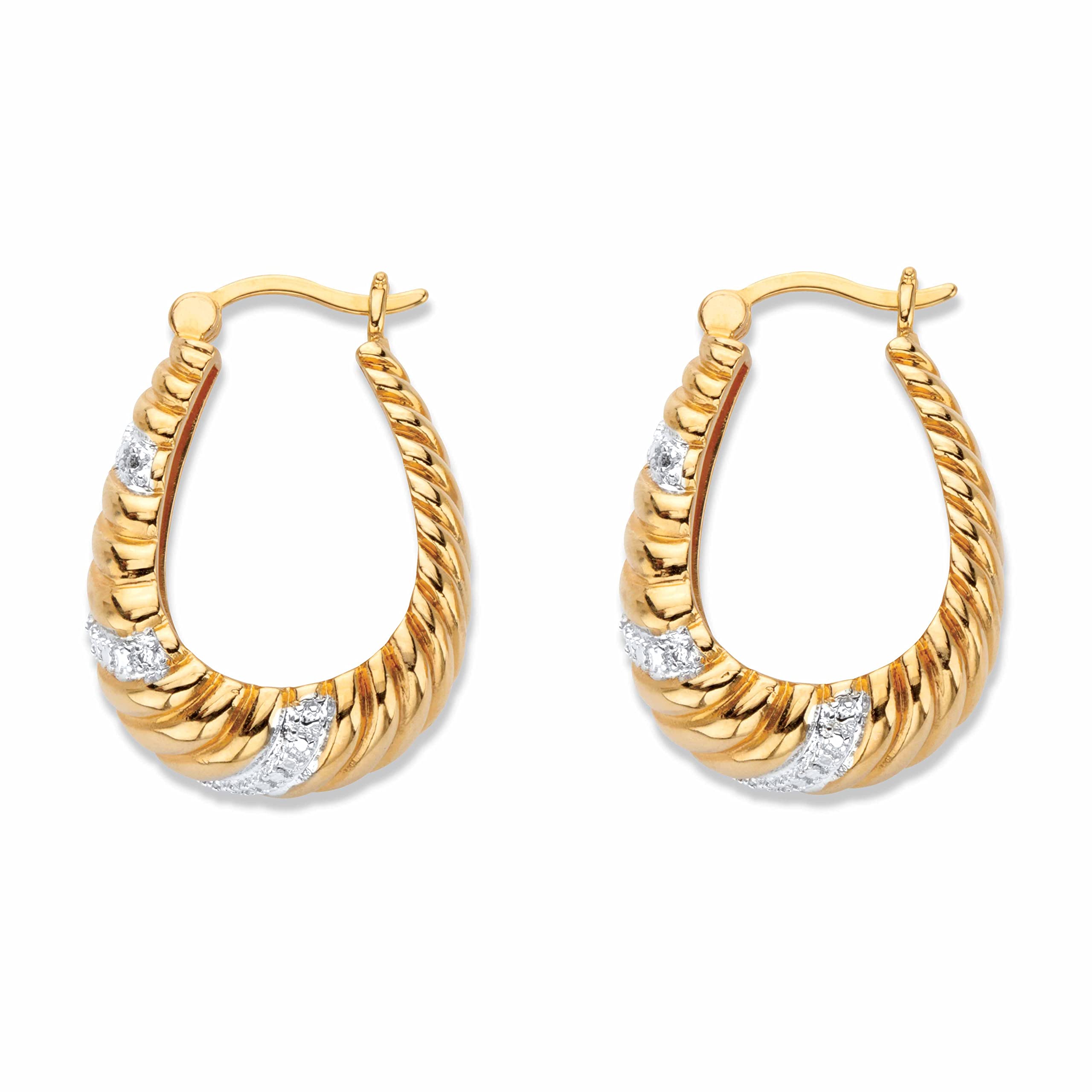 PalmBeach 14K Gold Plated Genuine Diamond Accent Hoop Earrings for Women - 29mm Banded Circle Earrings for Party, Wedding & Everyday Wear