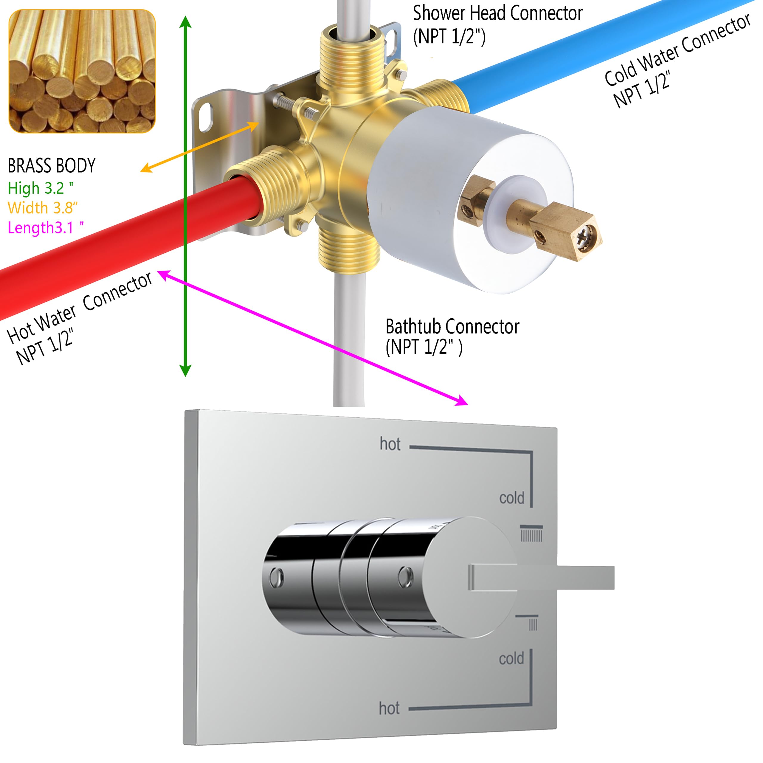 Rain Shower System with Waterfall Tub Spout - 2 Function Chrome Shower Faucet Set Includes 12 Inch Shower Head & Tub Spout Trim Kit (Valve Included) - Perfect for Modern Bathroom & Spa Experience