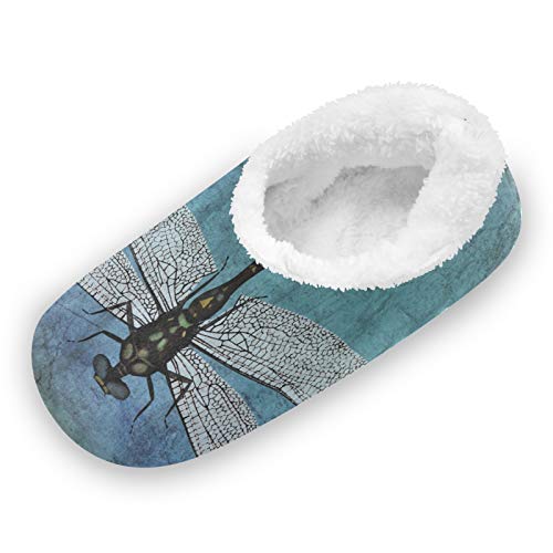 Women's Coral Fleece-Lined Dragonfly Fuzzy Slippers - Cozy Non-Slip House Shoes for Indoor Comfort | Perfect Gift for Her, Winter Warmth & Lounge Wear