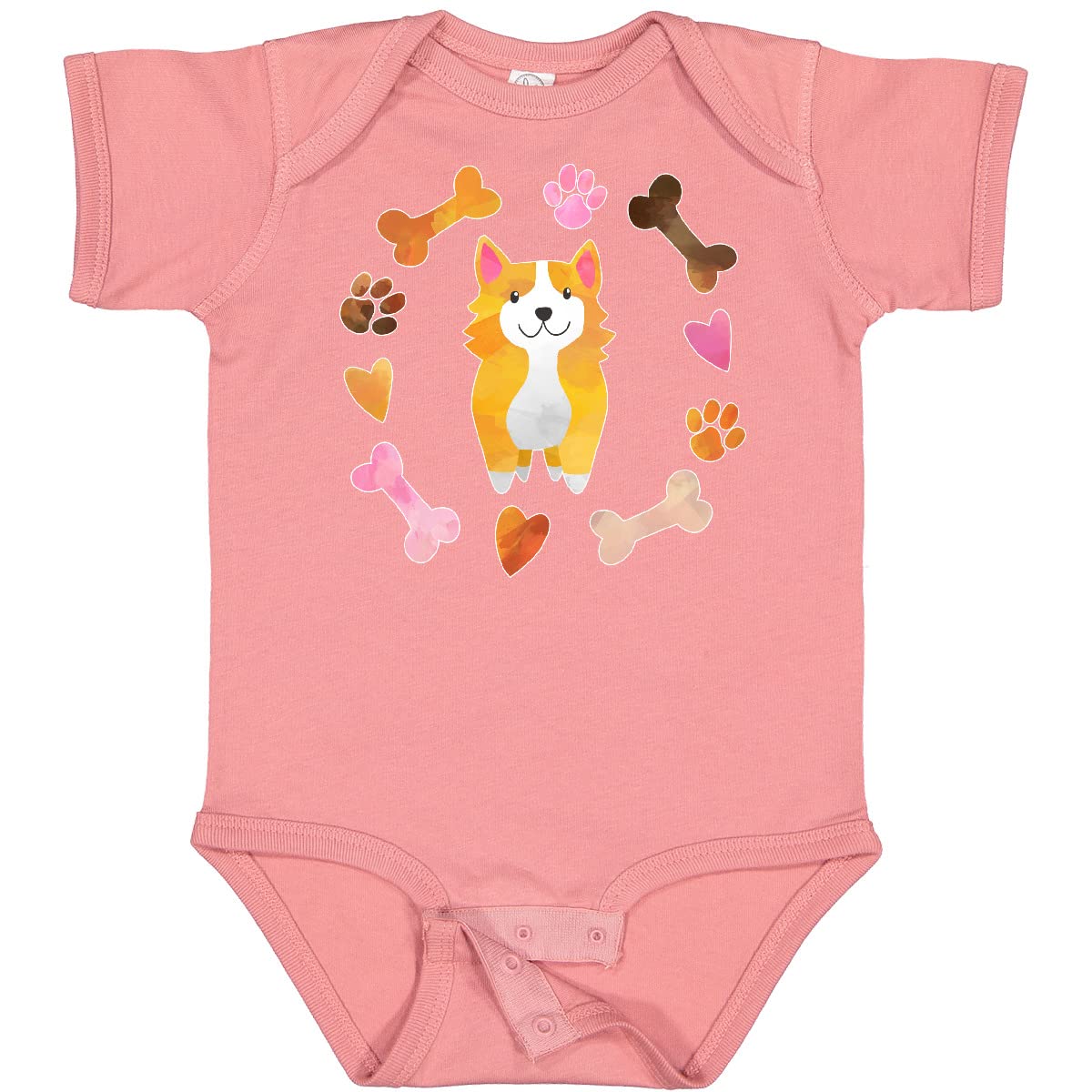 Inktastic Cute Corgi Puppy Valentine Dog Lover Baby Bodysuit - Heart & Bone Print Onesie for Valentine's Day, Birthday & Photo Shoots | Perfect Gift for Dog Lovers & Corgi Fans