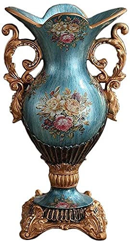 Hand Painted Retro Blue Resin Vase - Large Decorative Floral Arrangement for Living Room & Entrance | Unique Binaural Art Craft | Perfect for Home Decor, Wedding Centerpieces & Gift Giving