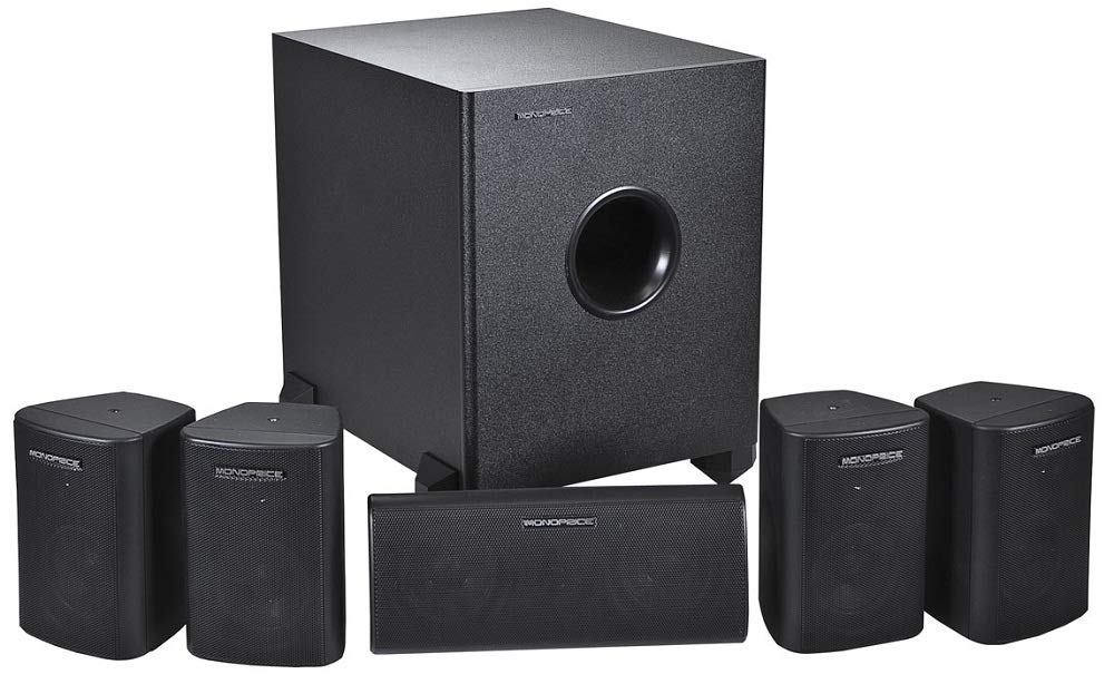 Monoprice 5.1 Channel Home Theater System with Satellite Speakers & Subwoofer - Black | Premium Surround Sound for Movies, Gaming & Music