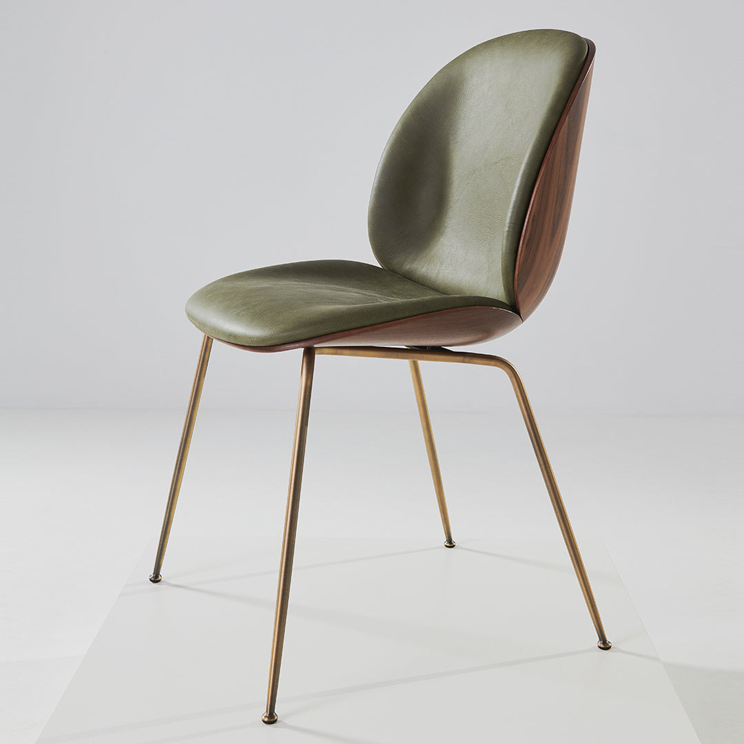 Modern Beetle Dining Chair with Front Upholstery & Conic Base - 3D Veneer Shell Design for Kitchen, Dining Room, or Office Space