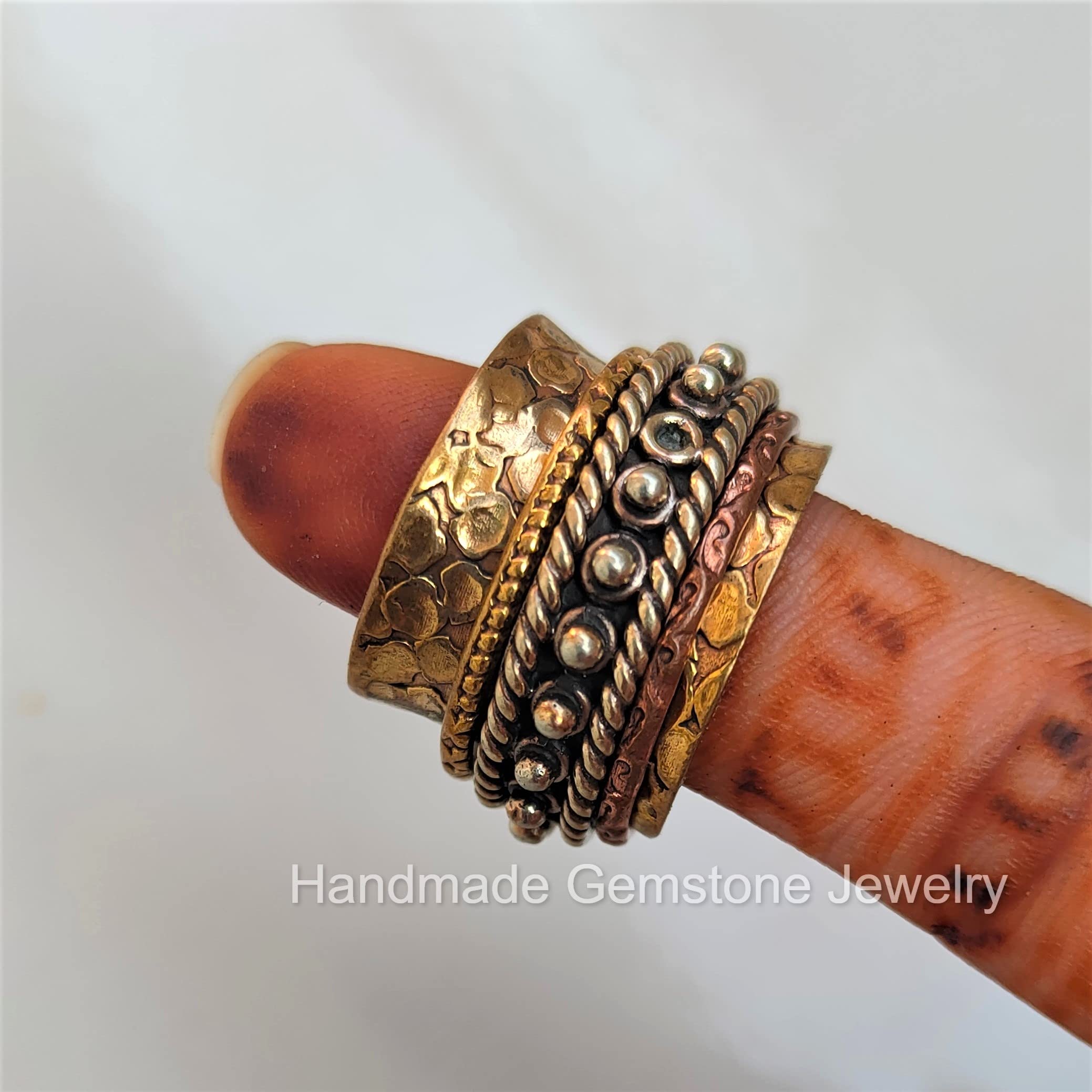 14K Gold Plated Spinner Band Ring - Fidget Ring for Anxiety Relief, Three Tone Unisex Jewelry, Brass Thumb Ring with Artisan Design | Perfect for Stress Relief, Focus & Fashion Accessories