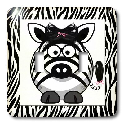 3D Rose Zebra with Pink Bow Double Toggle Switch - Decorative Wall Plate for Bedroom, Nursery, or Kids Room Decor