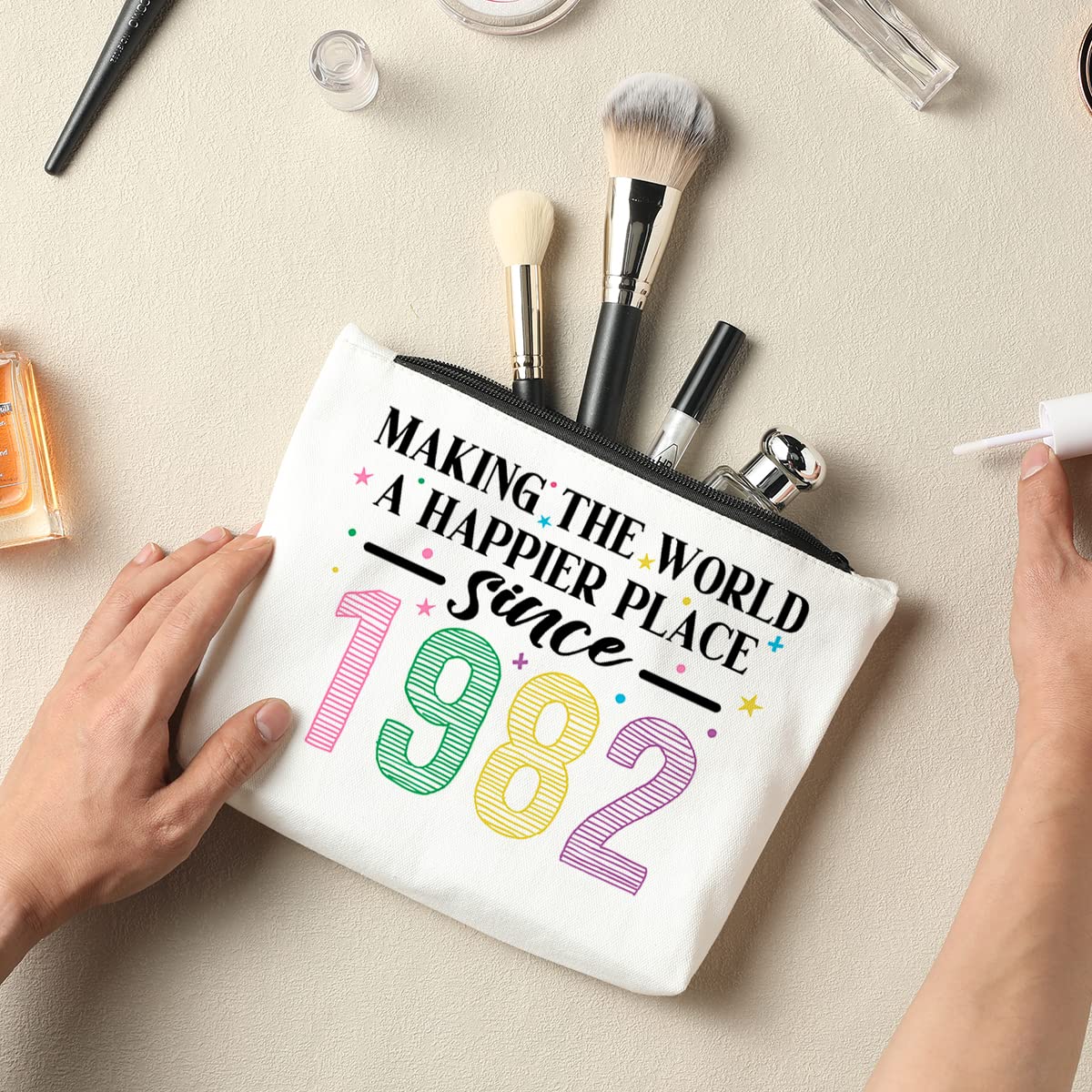 43rd Birthday Gifts for Women - Personalized Makeup Bag for 43 Year Old Women Since 1982 | Perfect Gift for Wife, Mom, Sister, Friend, Aunt & Coworker | Travel Toiletry Bag for Thanksgiving & Special Occasions | Great for Travel, Spa Days & Everyday Use