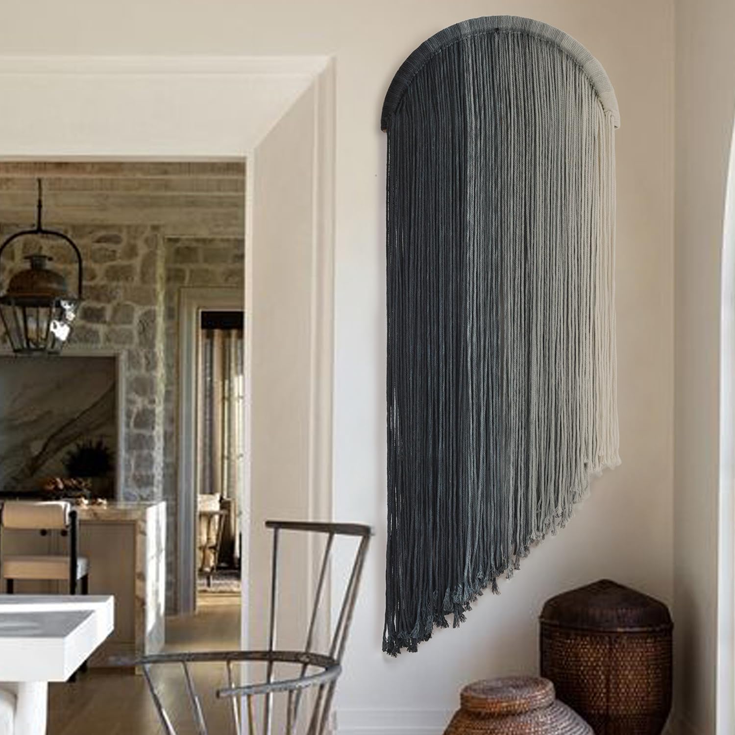Handmade Macrame Wall Hanging - Dip Dyed Boho Home Decor for Living Room & Bedroom - 20 Inch Cotton Rope Wall Art - Perfect for Bohemian Style, Nursery Decor and Wedding Backdrop
