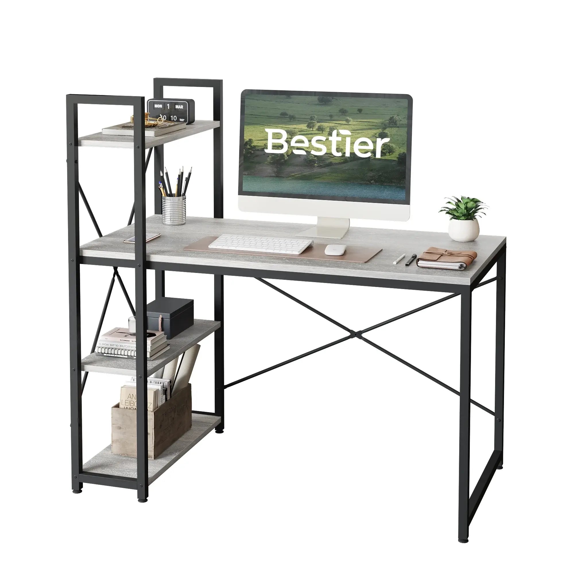 Bestier Compact Computer Desk with Storage Shelves - Home Office Desk for Small Spaces, Perfect for Work, Study & Gaming | Sturdy & Space-Saving Design