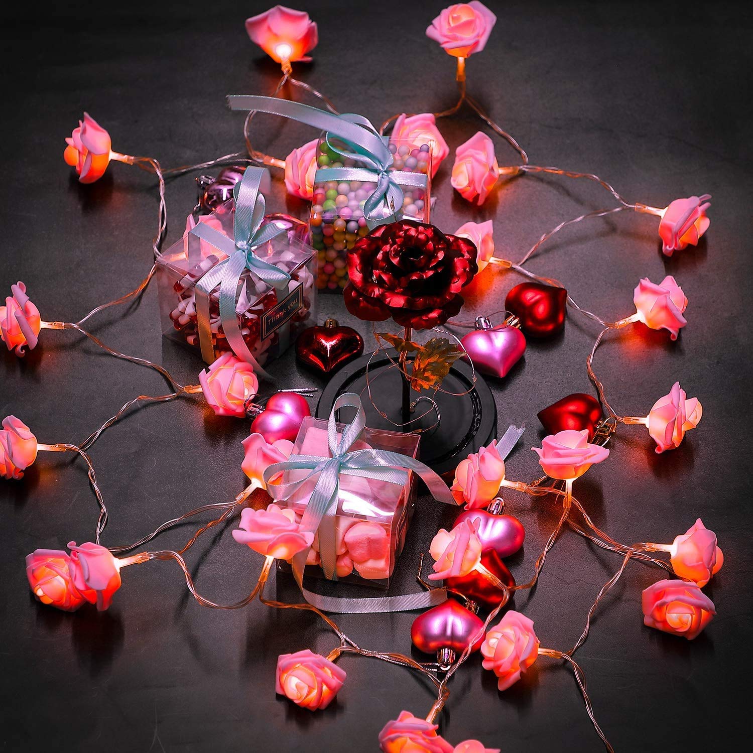 RECUTMS 20 LED Pink Rose Fairy String Lights - Battery Powered Floral Lights for Valentine's Day, Wedding, Home Decor | Indoor/Outdoor Use in Bedroom, Garden, Party & Anniversary Celebrations