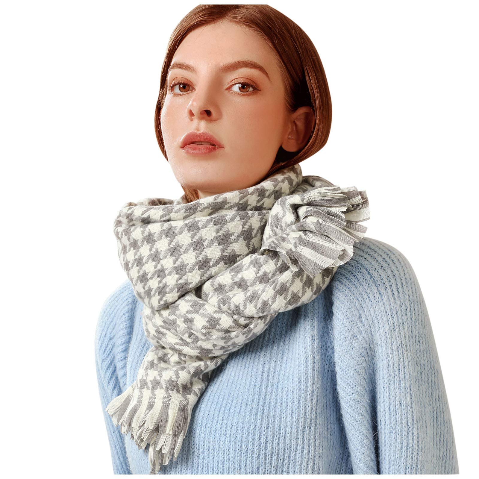 Stylish Winter Scarf for Women & Men - Warm Houndstooth Print Fashion Muffler with Tassels | Soft Casual Accessory for Cold Weather, Office, Travel & Outdoor Activities
