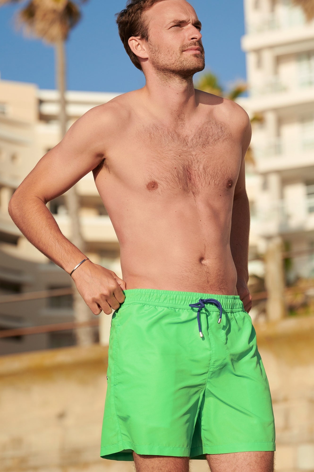 Eco-Friendly Men's Swim Shorts - Recycled Material, Plain Green Design | Perfect for Beach, Pool & Summer Vacations