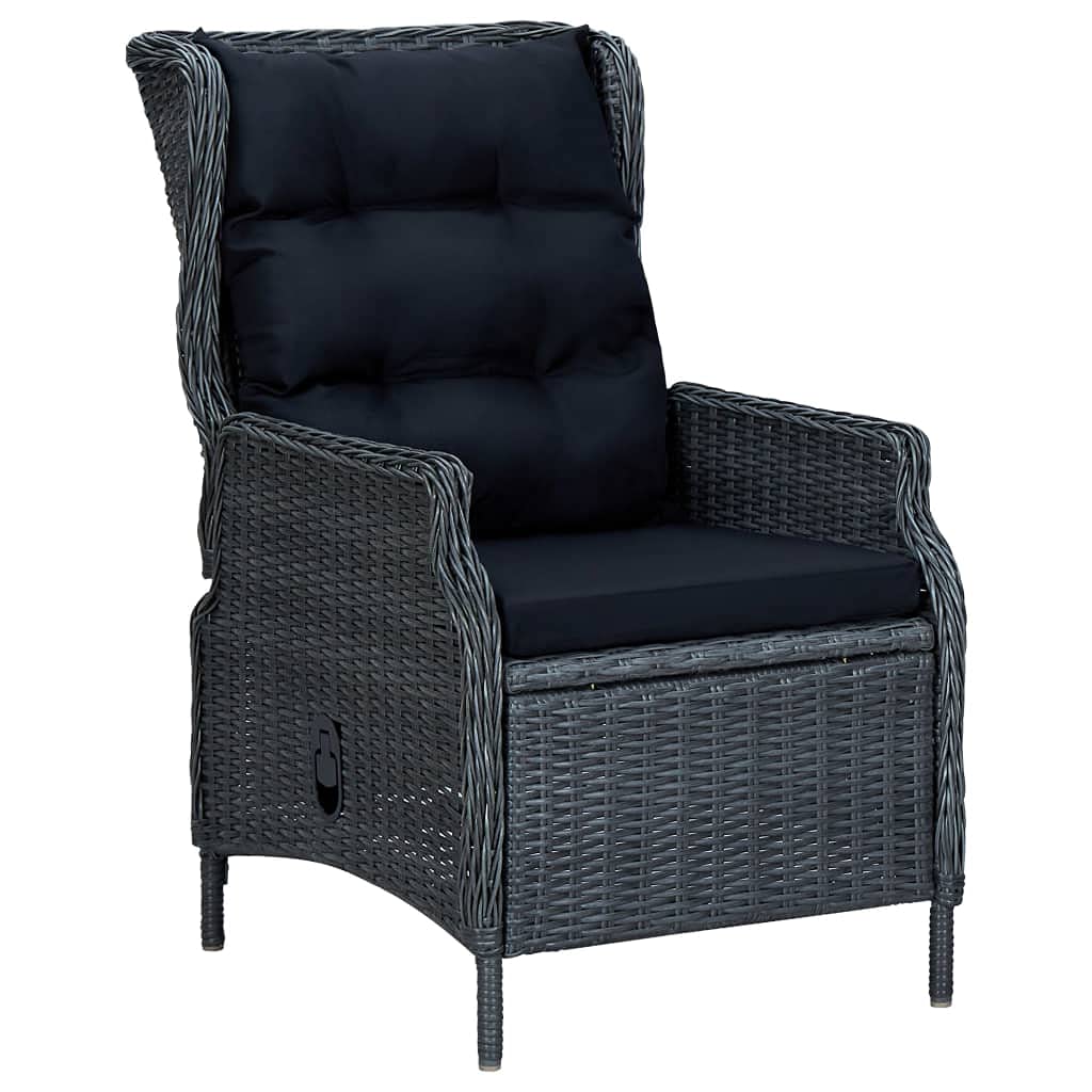 vidaXL 7-Piece Outdoor Patio Dining Set with Adjustable Reclining Rattan Chairs & Tempered Glass Table - Weather-Resistant Garden Furniture for Backyard, Poolside, BBQ Parties & Relaxing Afternoons - Dark Gray