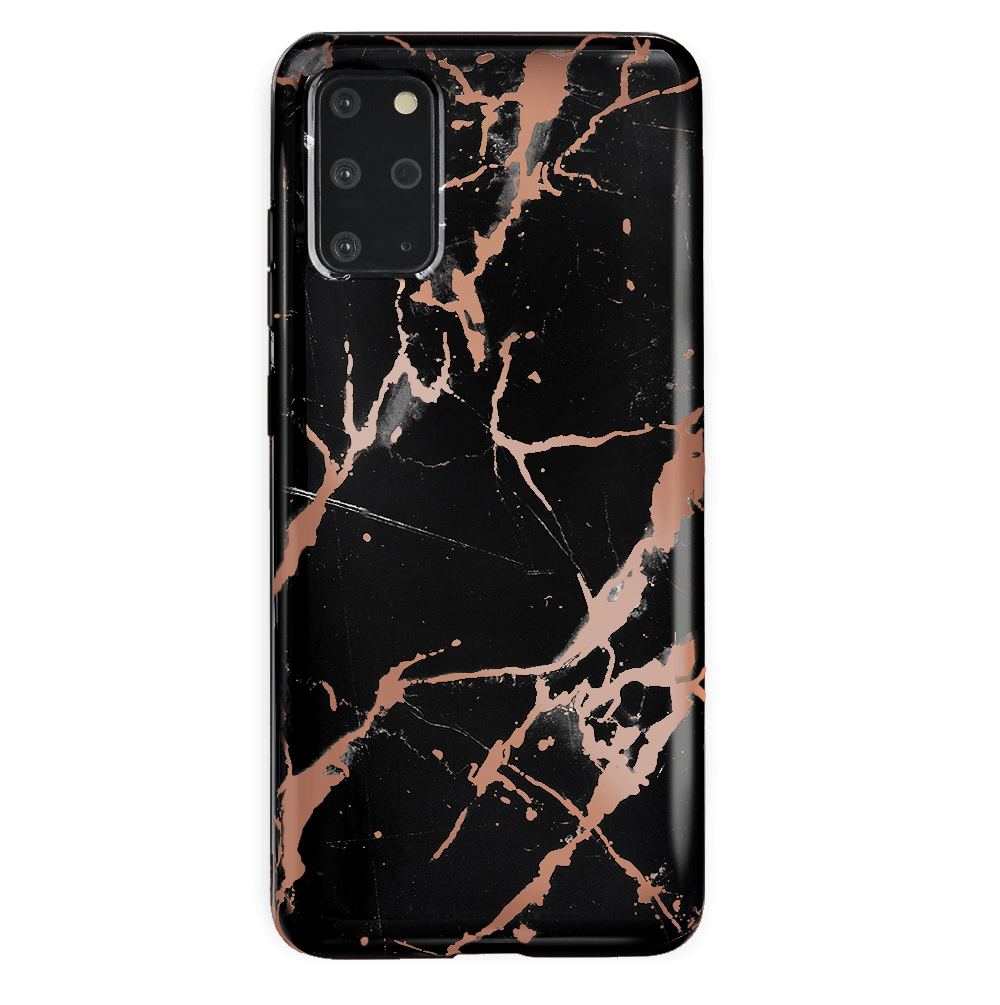 Samsung Galaxy Case in Black Marble with Rose Gold Chrome - Stylish & Protective Phone Cover for Everyday Use, Work, and Travel