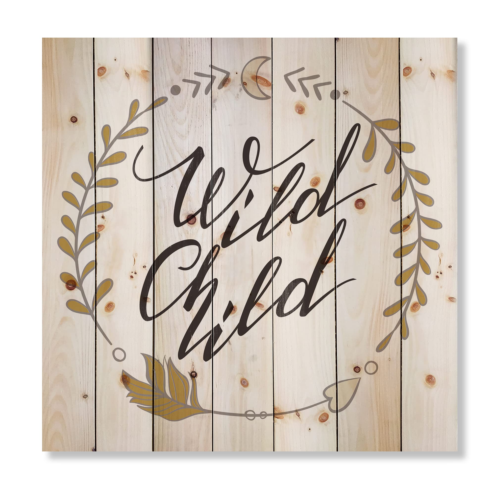 DesignQ Wild Child Traditional Wood Wall Decor - Black Wood Wall Art with Large Quotes & Sayings - Natural Pine Wood Wall Panels for Home, Office & Nursery Decor
