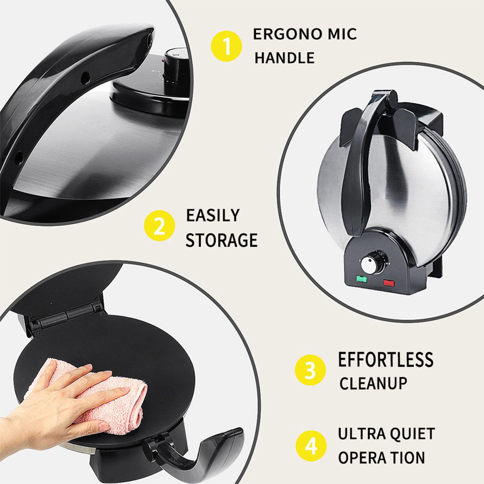 Electric Roti Maker - 10 Inch Non-Stick Automatic Tortilla Press with Removable Handle for Chapati, Roti & Flatbread - Perfect for Home Cooking, Restaurants & Meal Prep (Black)