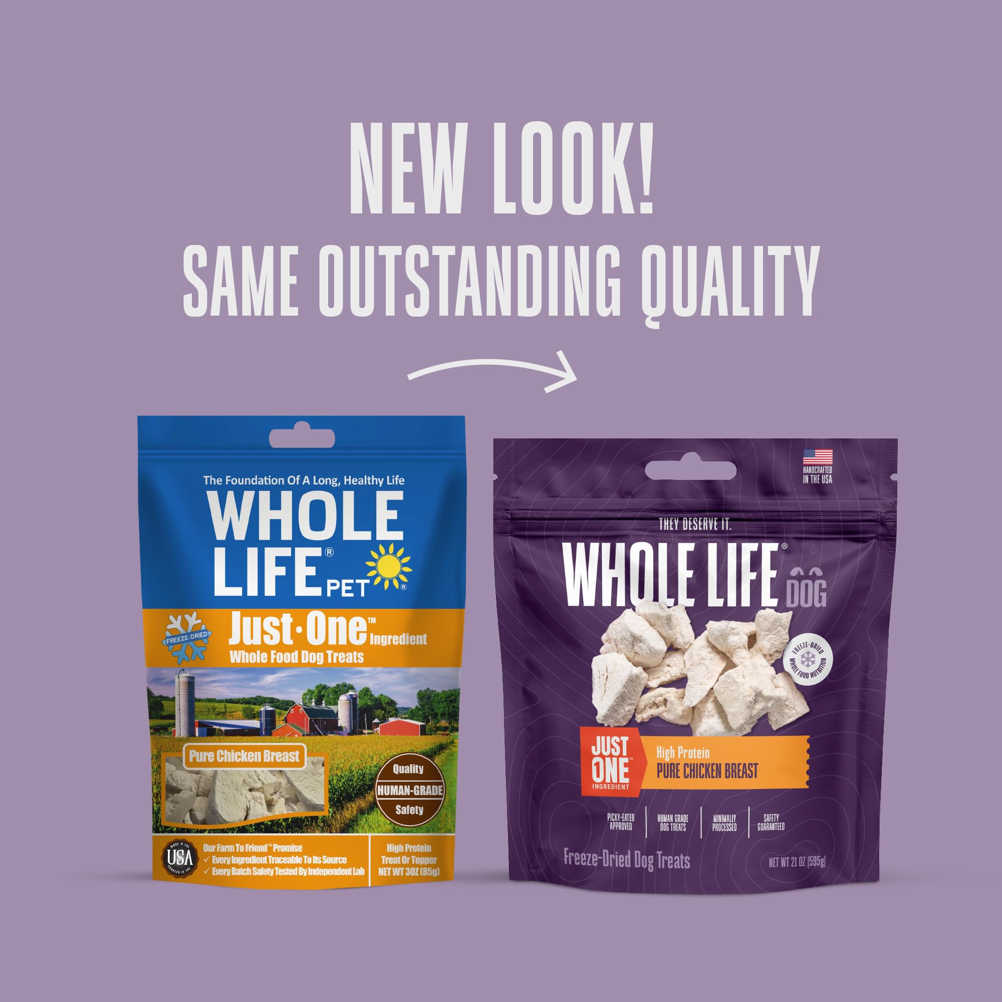 Whole Life Just One Chicken Freeze-Dried Dog Treats - Human-Grade High Protein, Grain-Free, Healthy Training Snacks & Food Toppers - Made in USA Natural Dog Food - 21oz Value Pack (4 Bags) - Perfect for Training, Rewards & Meal Toppers