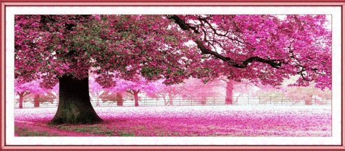 Taiki Cherry Blossom Landscape Cross Stitch Kit - Complete Embroidery Set with Yarn, Fabric, Needles & Pattern Guide - Large Format Floral Tree Design for Home Decor & DIY Craft Projects