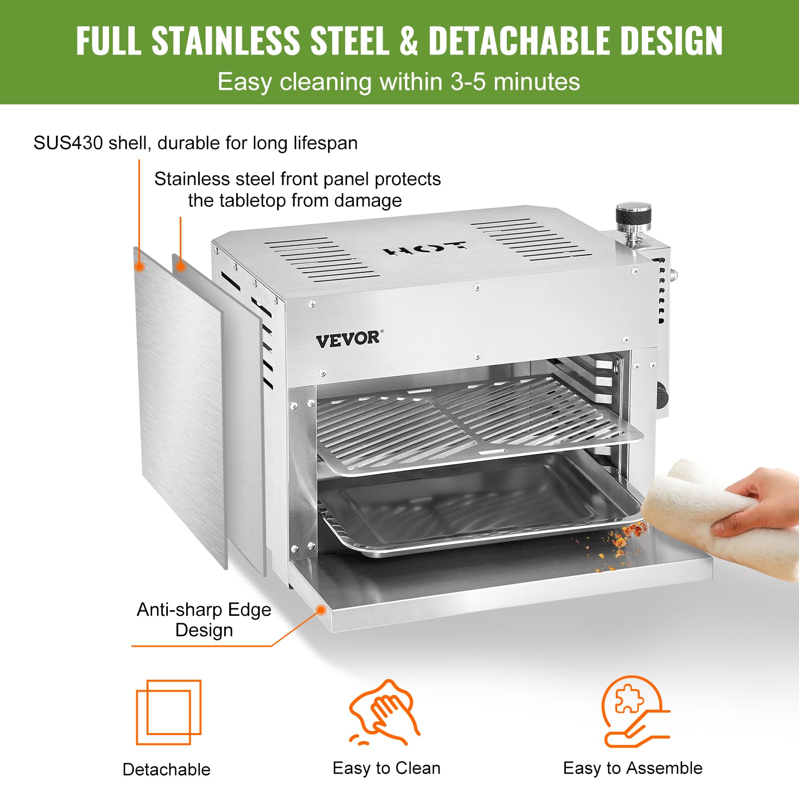 VEVOR 1500°F Portable Propane Steak Grill - 6-Tier Adjustable Stainless Steel Infrared BBQ Cooker for Perfect Steaks, Burgers & Toast | Outdoor Cooking, Backyard Parties & Camping Trips