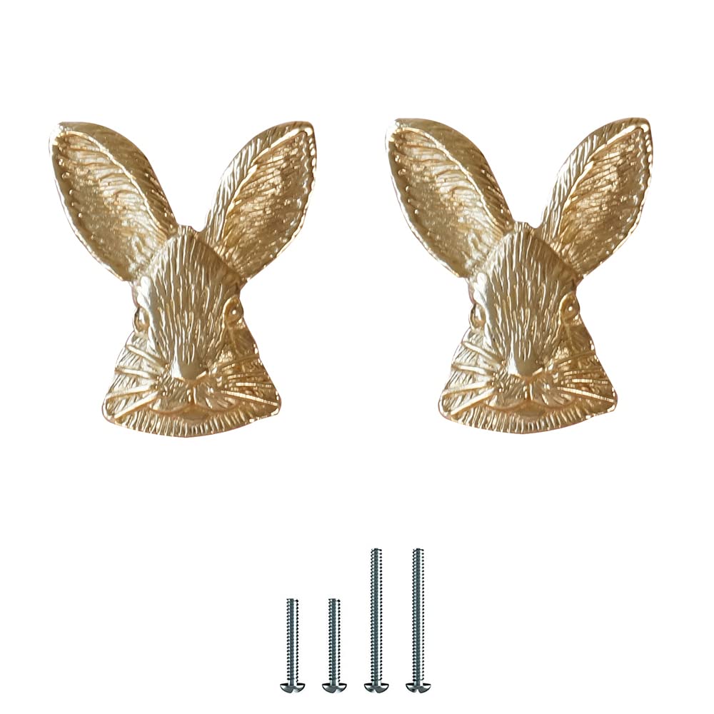 2 Pack Gold Rabbit Knobs for Dresser Drawers & Cabinets - Cute Brass Pulls for Kids Bedroom Furniture (2PC) - Perfect for Nursery, Children's Room & DIY Furniture Upgrades