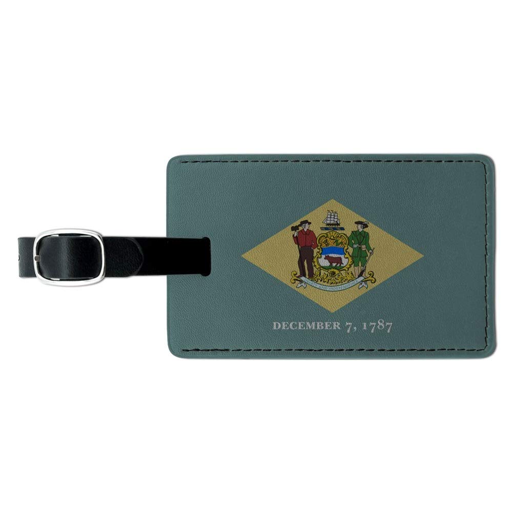 Delaware State Flag Leather Luggage Tag - Personalized Rectangle ID Tag for Suitcases, Carry-On Bags & Travel Accessories | Perfect for Business Travel, Vacation & Gift Giving
