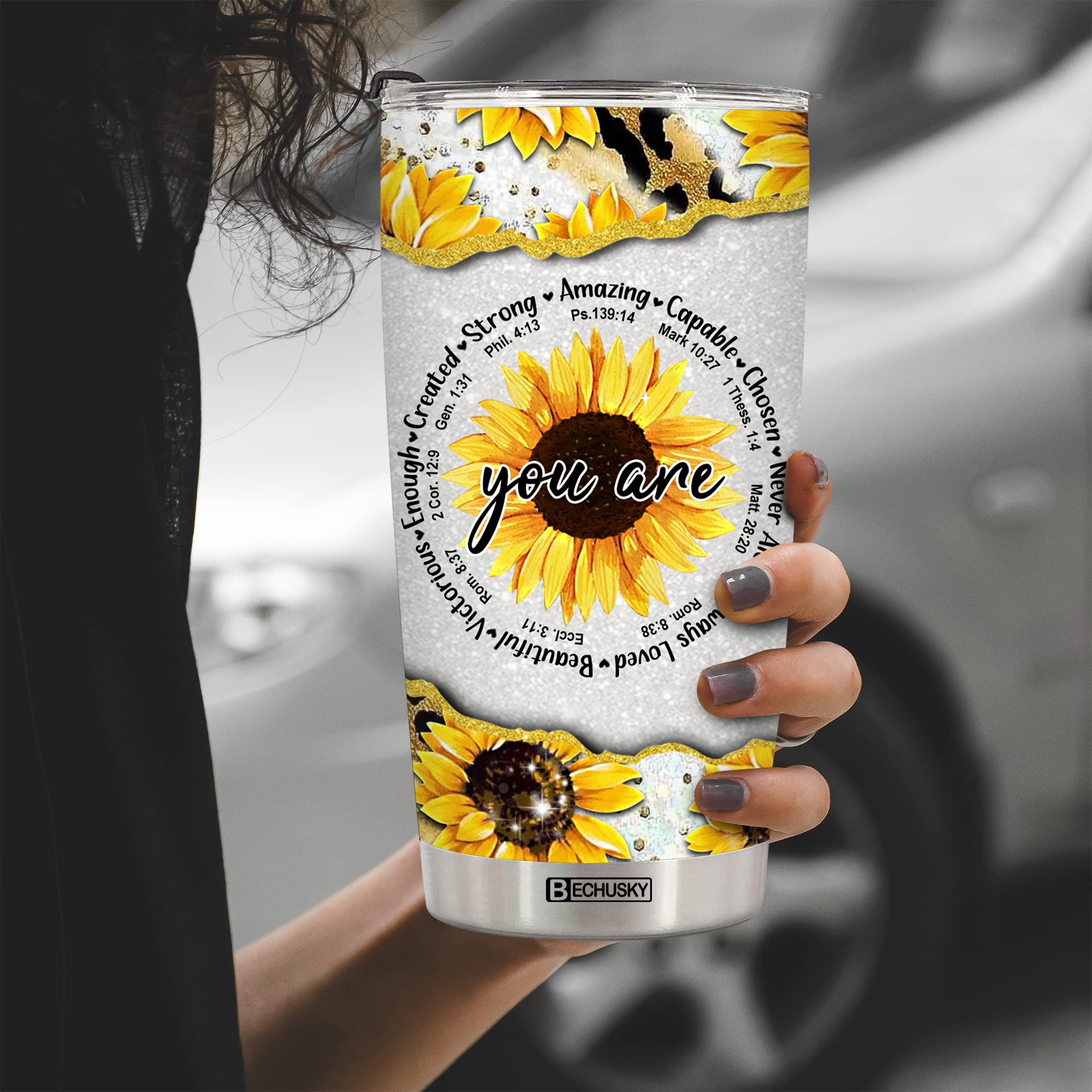 BECHUSKY Christian Tumbler with Bible Verse - Inspirational Religious Gift for Women, Mom, Girl - Perfect for Birthday, Easter, Christmas - Great for Church, Bible Study & Daily Devotion