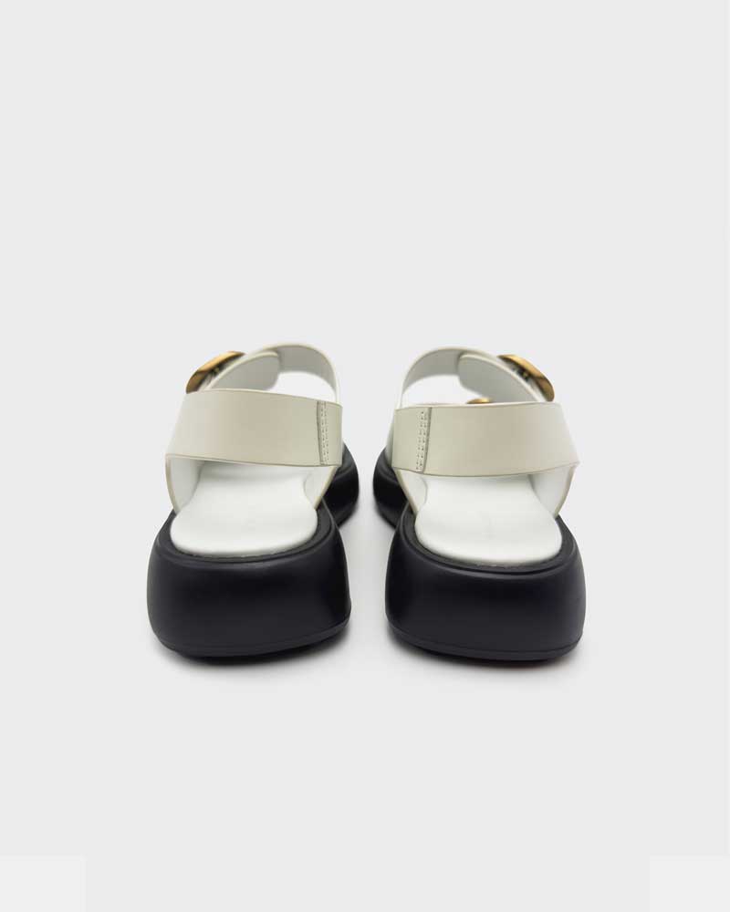 White Leather Platform Sandals with Buckles - Women's Fashion Chunky Heel Summer Shoes for Beach, Party & Casual Outfits