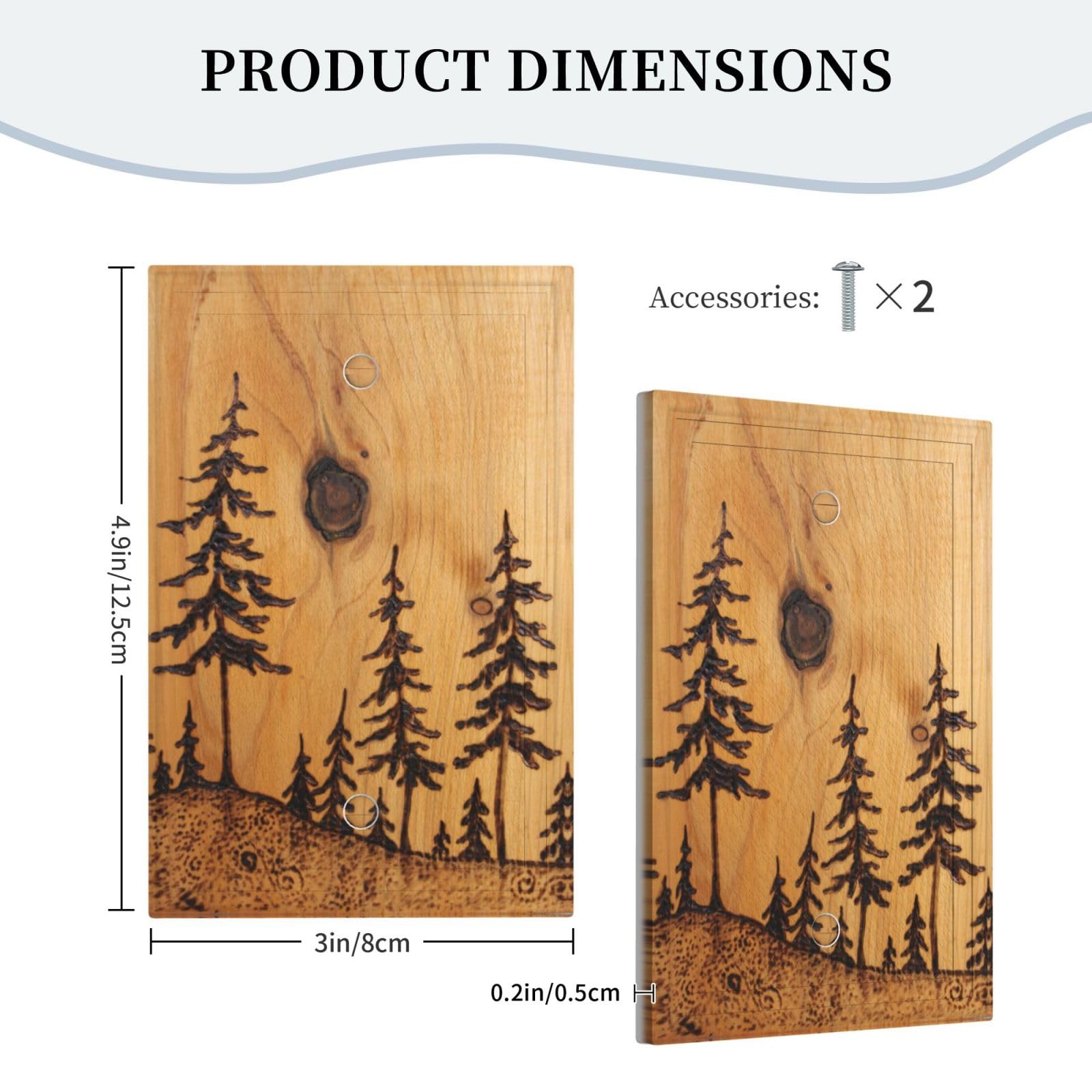 Rustic Pine Tree Wood Grain Print Single Blank Light Switch Cover - Decorative Plastic Farmhouse Electrical Switch Plate - Standard Size 4.5