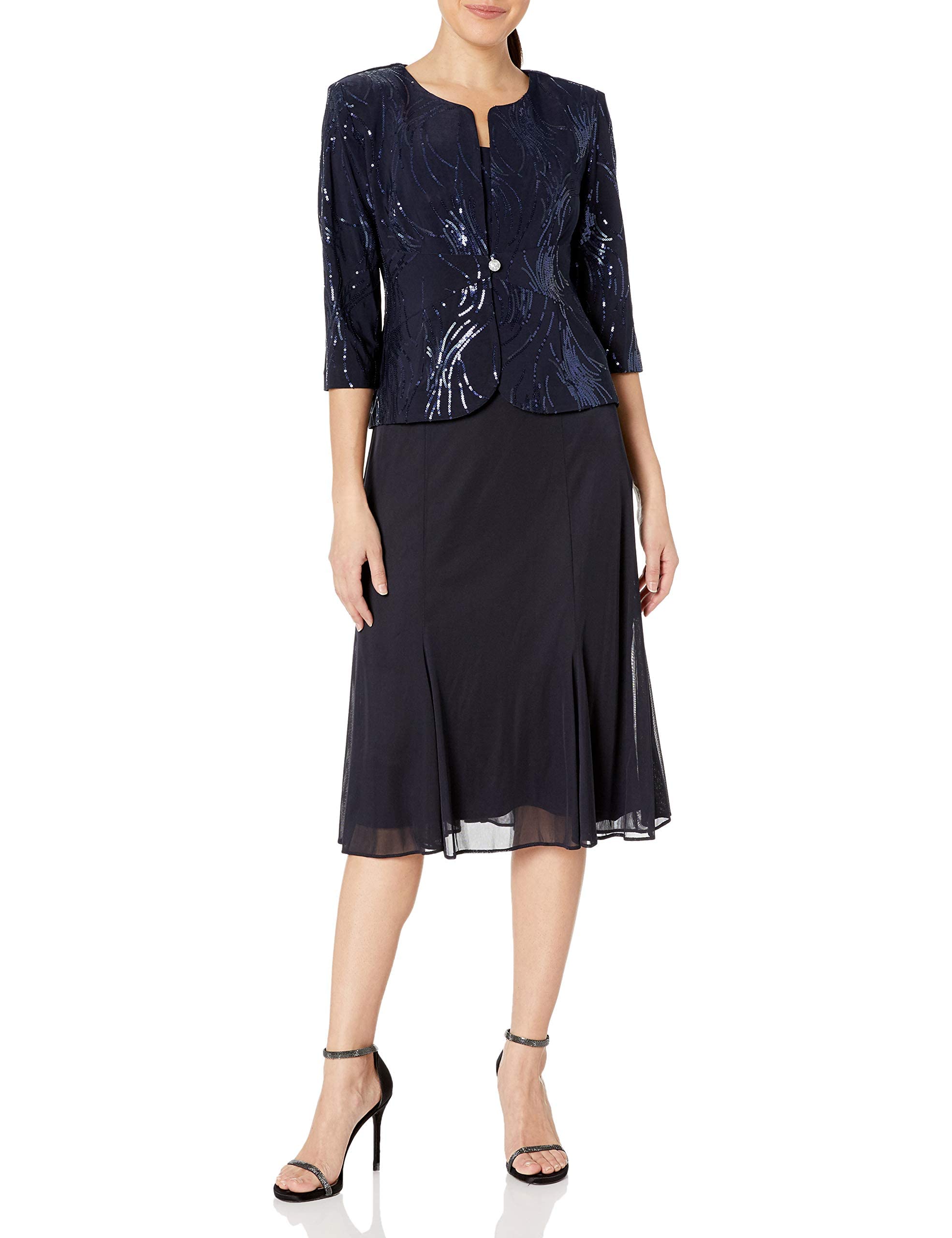 Alex Evenings Women's Tea Length Jacket Dress for Weddings & Formal Events - Petite & Regular Sizes - Elegant Cocktail Attire for Bridal Showers, Evening Parties & Special Occasions