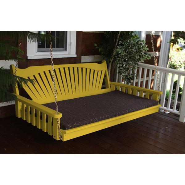 Yellow Pine Swing Bed with Fanback - Outdoor Hanging Bed for Porch, Patio, or Garden Relaxation