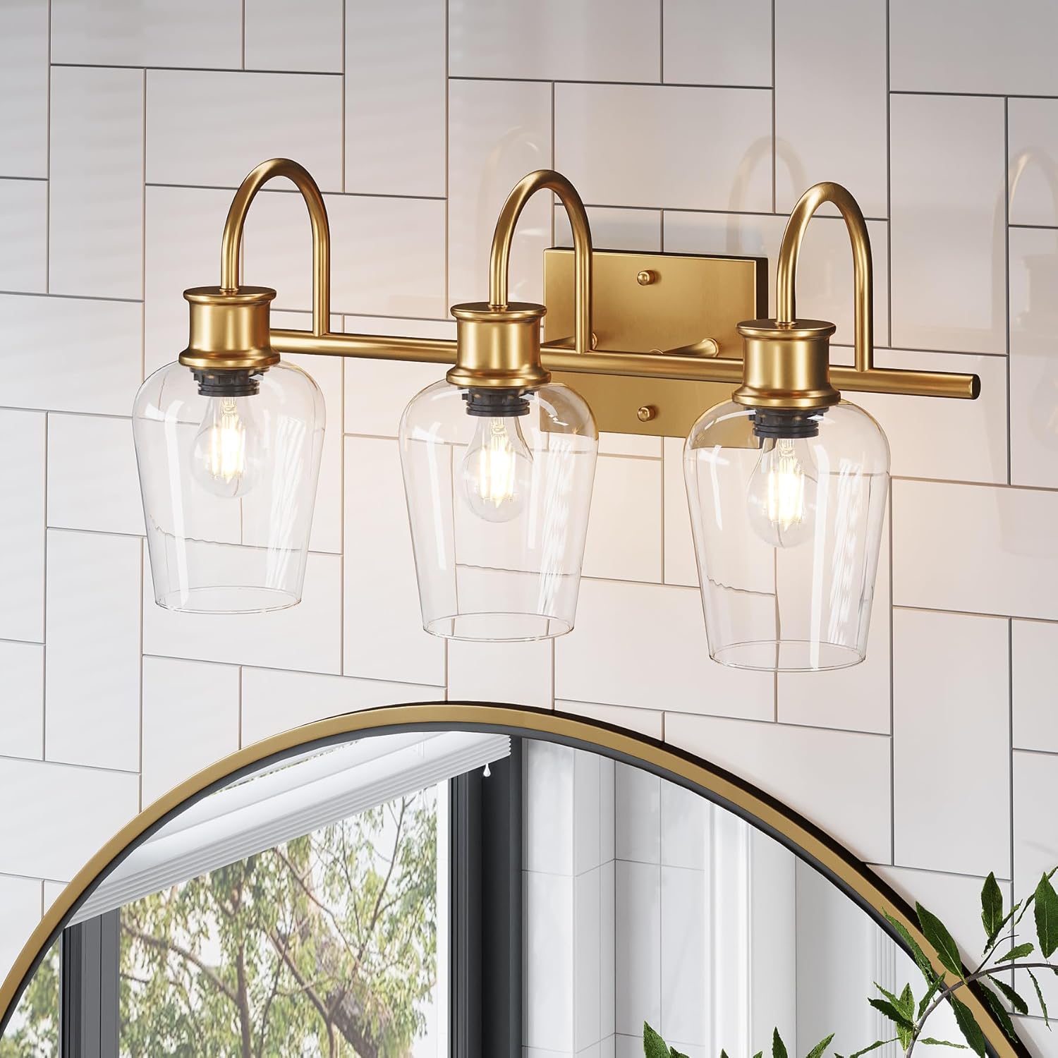 3-Light Vanity Light Fixture with Clear Glass Shade - Modern Bathroom Lighting for Mirror, Makeup Area & Dressing Room