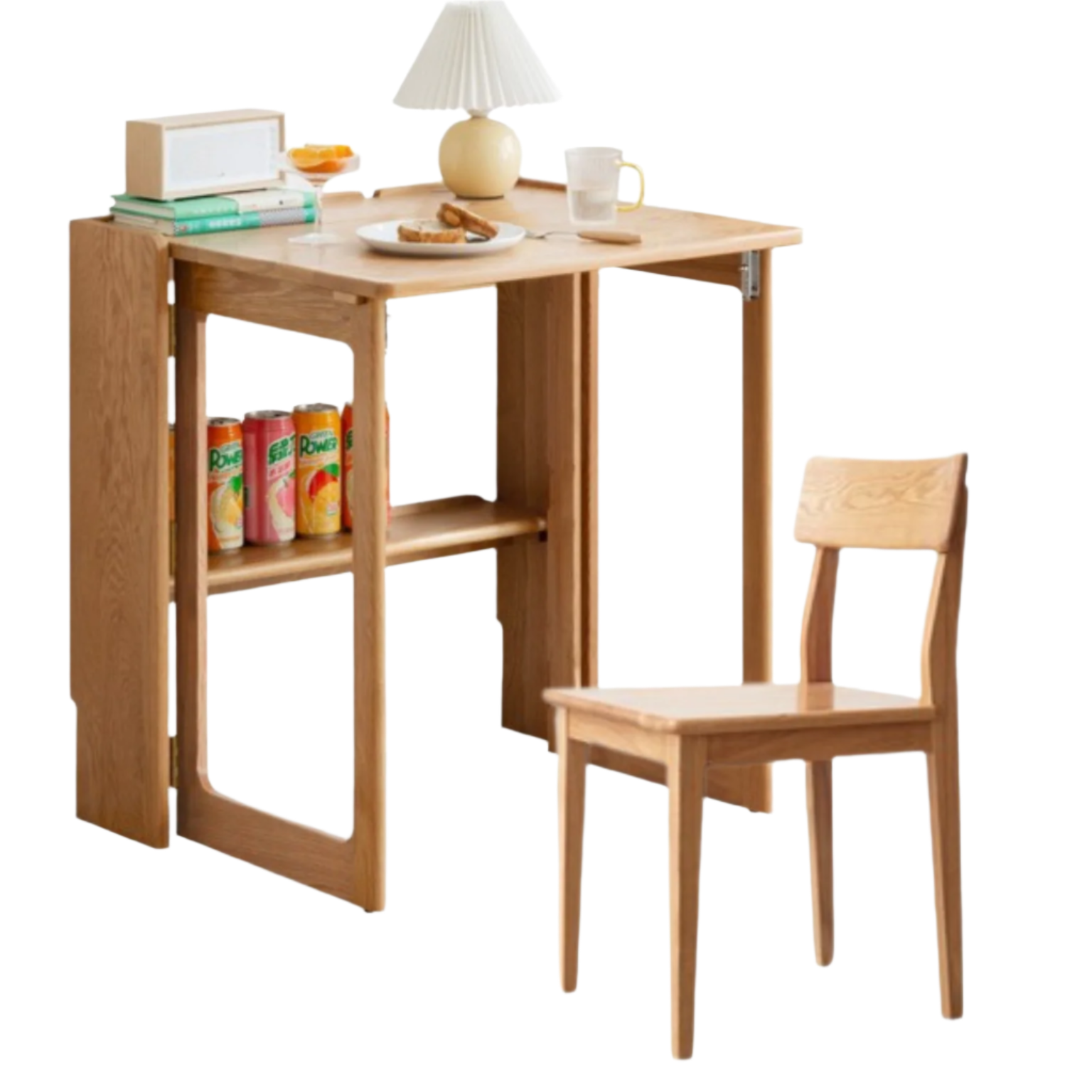 Solid Oak Wood Modern Nordic Folding Dining Table - Space-Saving for Small Apartments, Kitchens & Outdoor Use