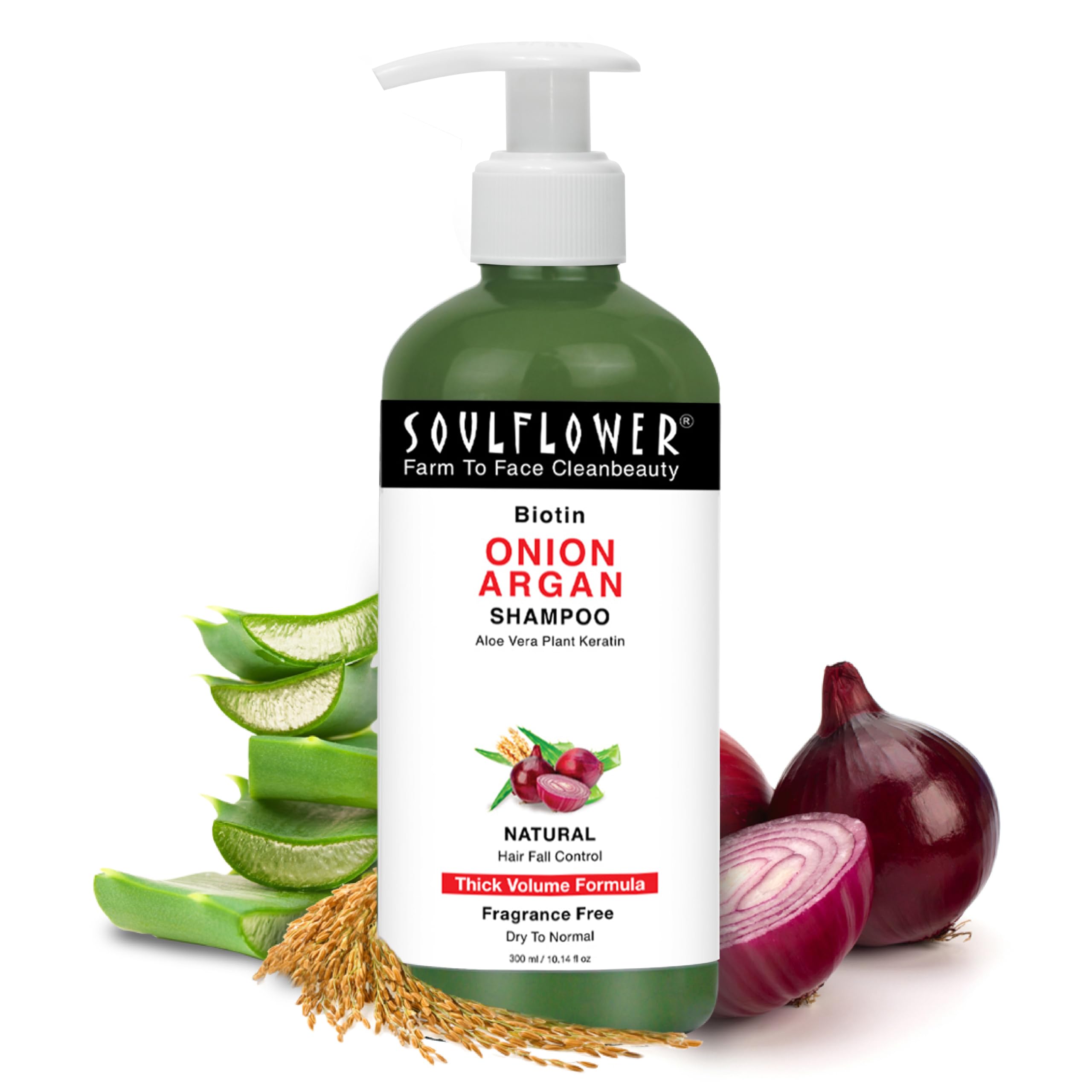Soulflower Biotin & Onion Sulfate-Free Shampoo for Hair Growth - Anti Hair Fall Treatment with Keratin, Argan Oil & Green Tea - Strengthens Roots with Shikakai & Reetha - For Men & Women All Hair Types - 300ml (Pack of 1) - Perfect for Daily Hair Care & Scalp Nourishment