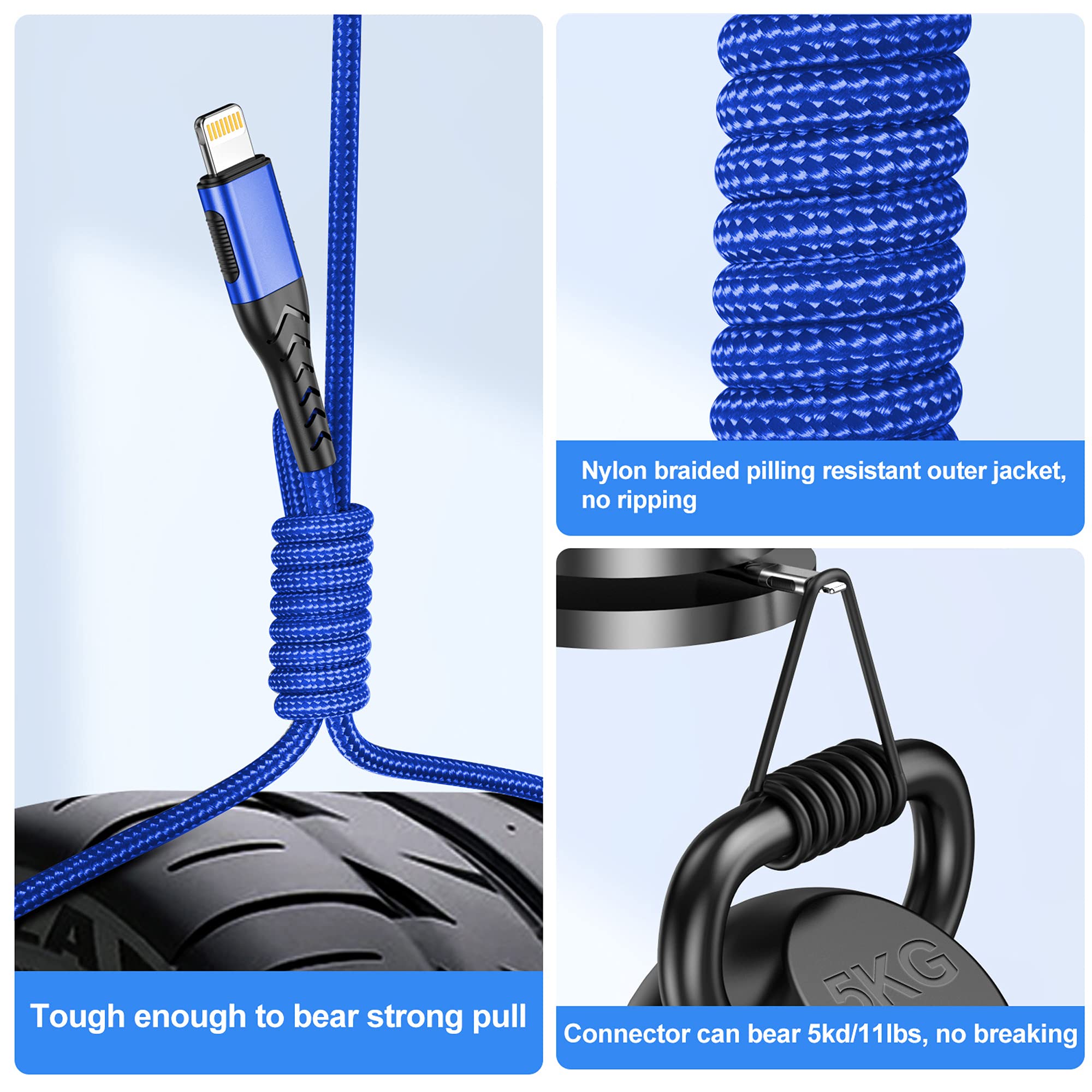 Apple MFi Certified 16FT Lightning Cable - Fast Charging iPhone Charger for iPhone Xs Max/XS/XR/X/8/7/6S/6/Plus/SE & iPad (Blue) | Extra Long Charging Cord for Home, Office, Car & Travel Use