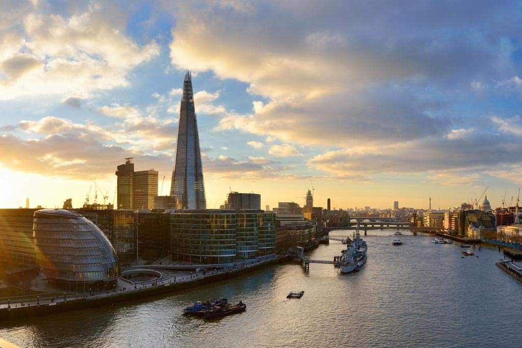 London Skyline The Shard Skyscraper at Sunset Landscape Photo - Premium Wall Art Print Poster 24x16 Inches - Perfect for Living Room, Bedroom & Office Decor