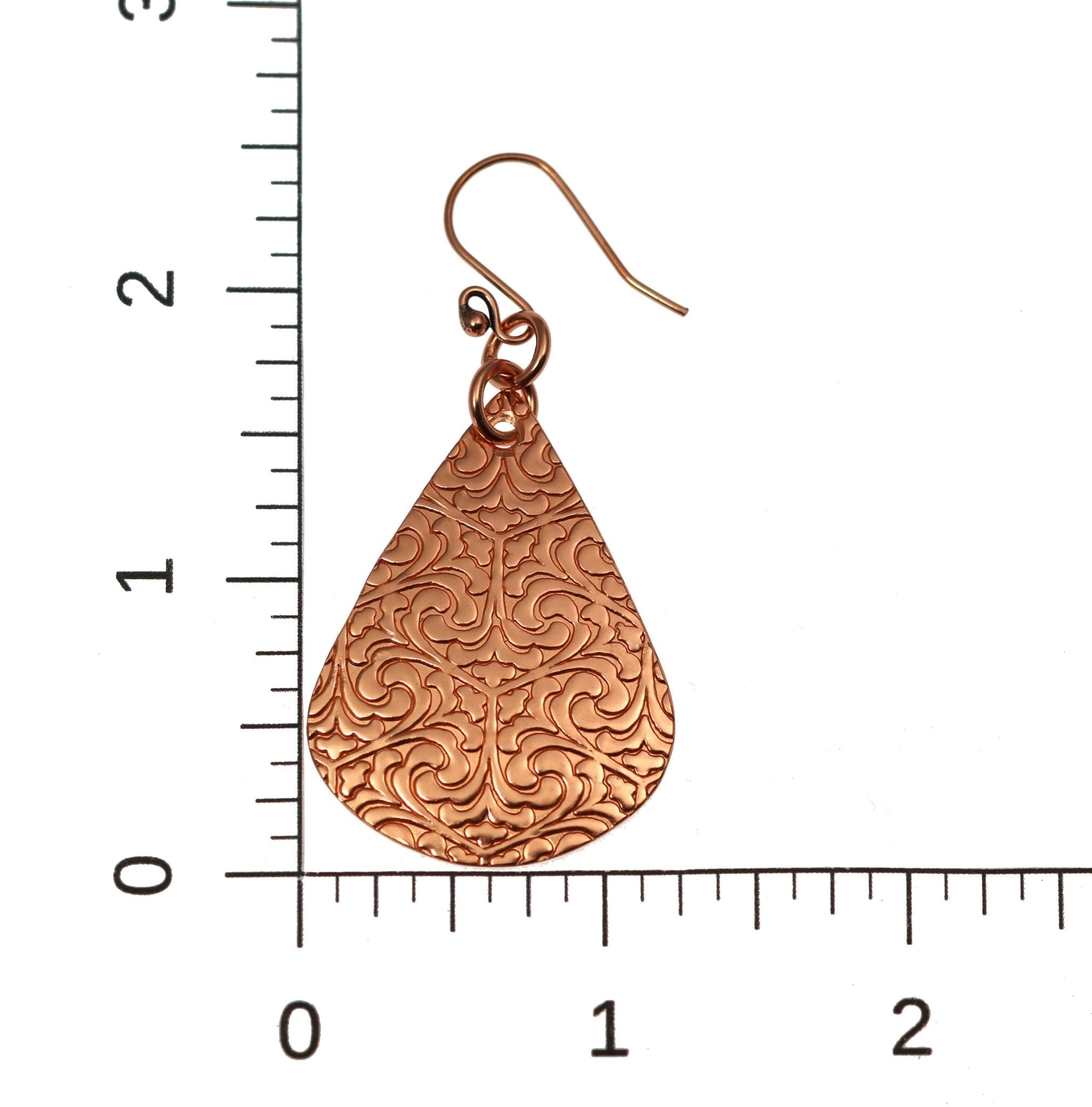 Large Damask Embossed Copper Teardrop Earrings for Women - Vintage Dangle Drop Earrings for Party, Wedding & Evening Outfits