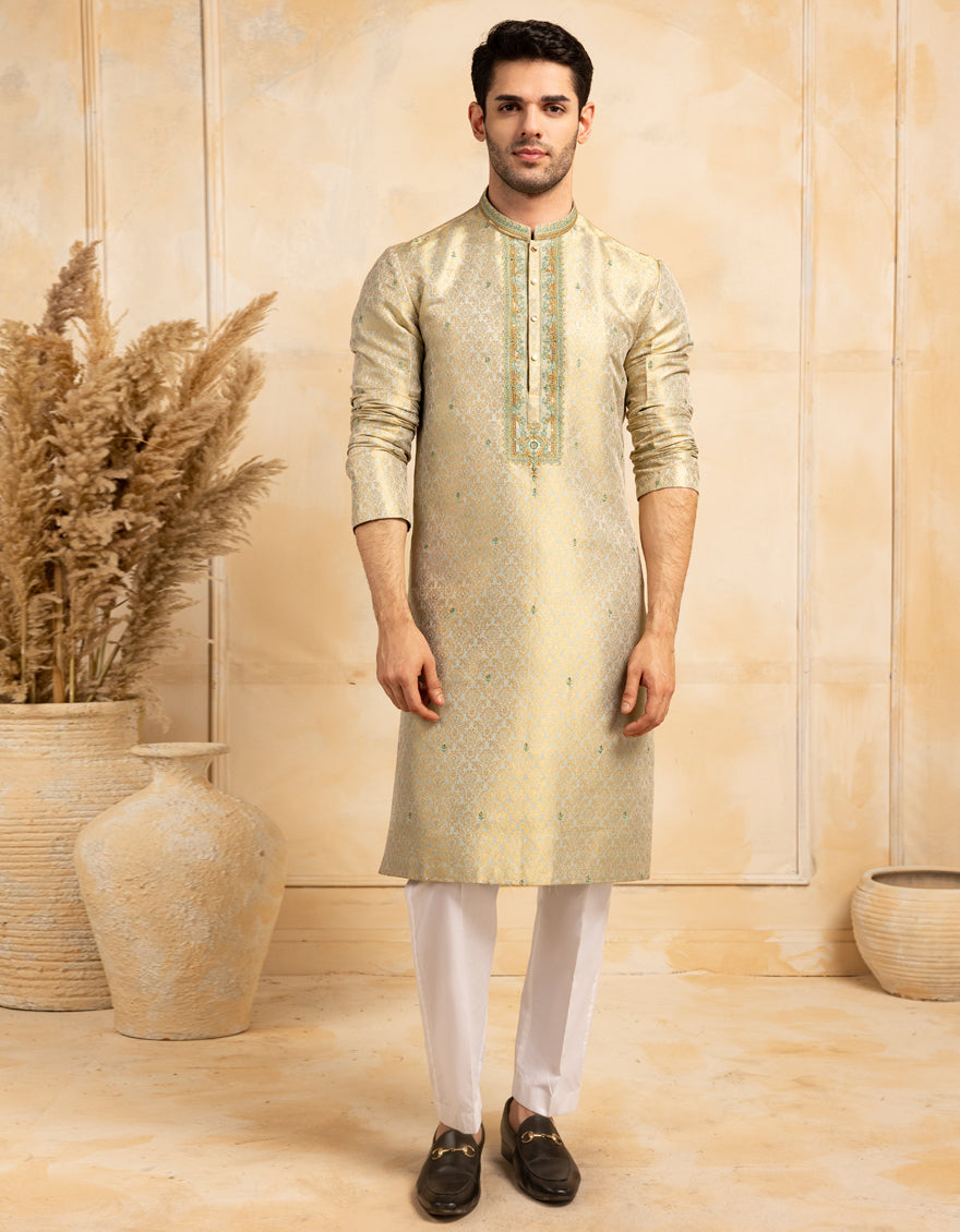 Stylish Blended Mint Green Kurta by J. Junaid Jamshed - Perfect for Casual Wear, Festivals & Special Occasions