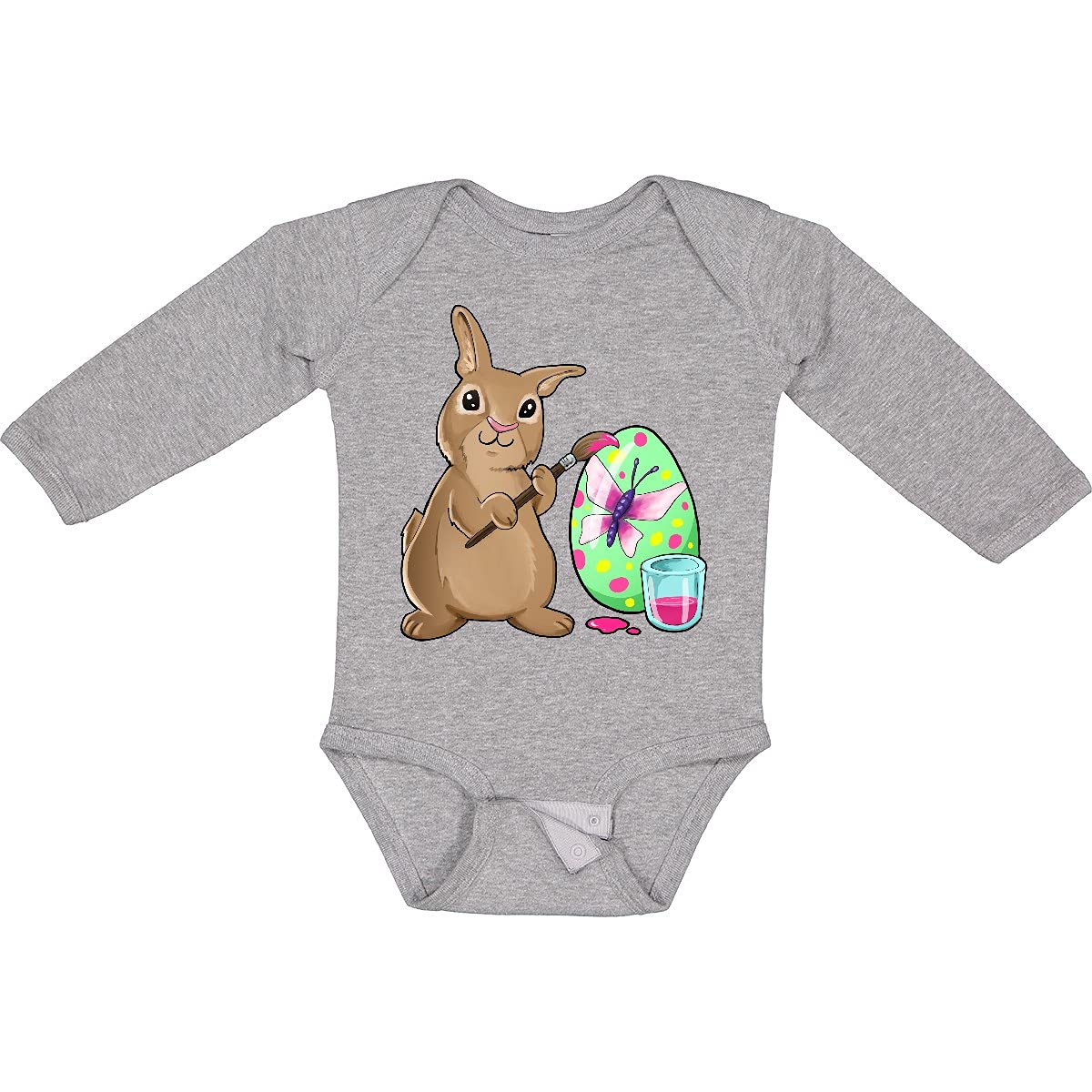 Inktastic Cute Brown Easter Bunny Painting Egg Long Sleeve Baby Bodysuit - Perfect for Easter Celebrations, Baby Photoshoots & Holiday Family Gatherings