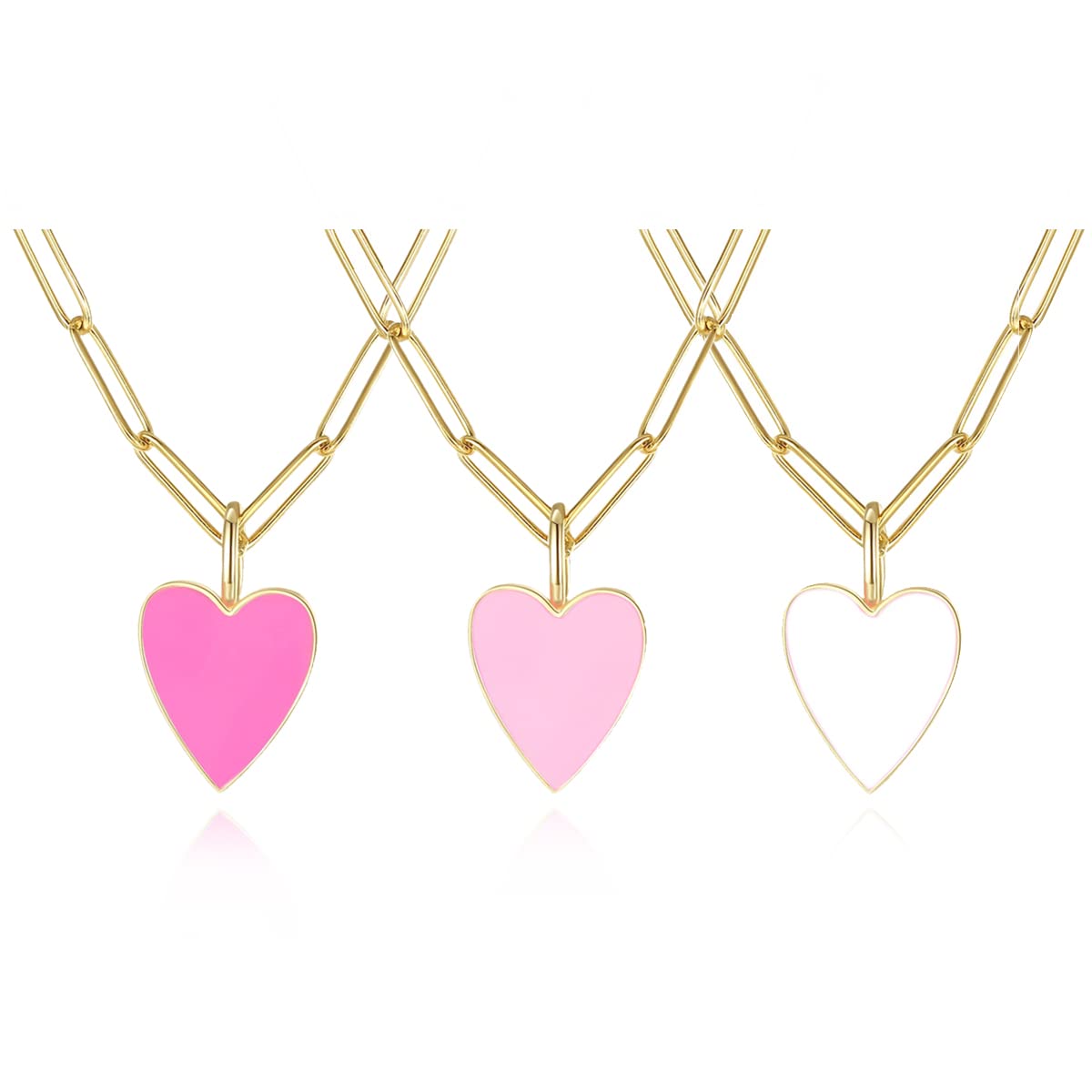 Elegant Dainty Heart Necklace for Women & Girls - 16+2 Inch Adjustable Paperclip Chain, Cute Pink Preppy Jewelry | Perfect for Valentine's Day, Anniversary Gifts & Everyday Wear