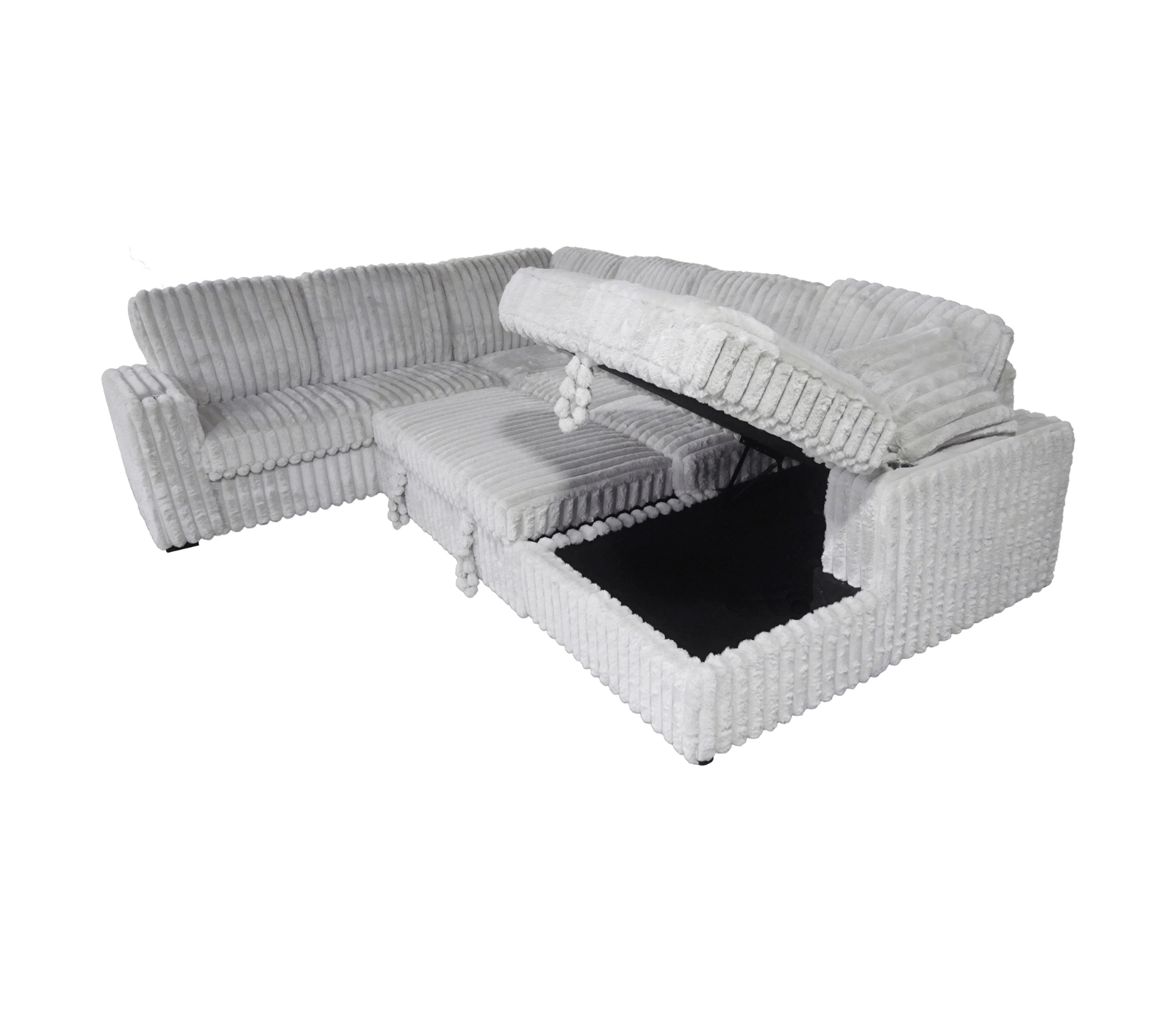 Zelia Plush Grey Minky Corduroy Large Sectional Sofa Bed with Storage Chaise & Cup Holders - Convertible Sleeper Sofa for Small Spaces, Living Room & Guest Room Comfort