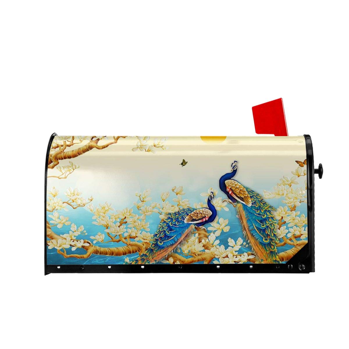 KiuLoam Japanese Art Peacock Scenery Magnetic Mailbox Cover - Standard Size 25.5''x21'' - Weatherproof Decorative Mailbox Wrap for Garden & Outdoor Decor