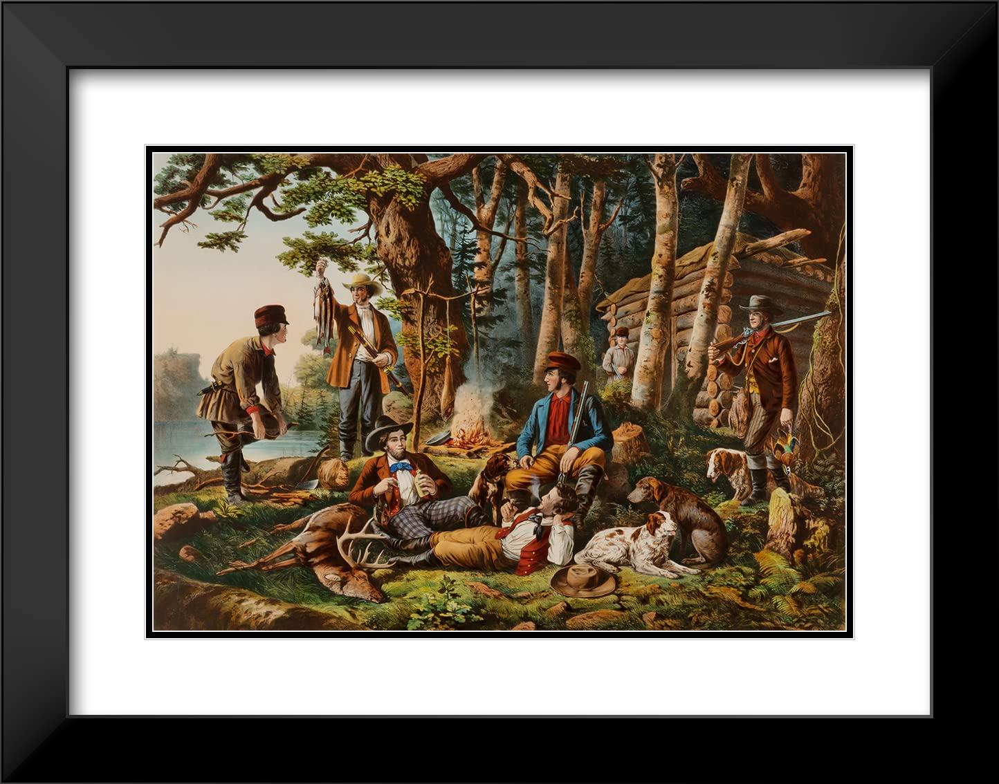 Louis Maurer 24x18 Black Modern Frame with Double Matted Museum Art Print - Camping Out 'Some of the Right Sort' (1855) - Perfect for Living Room, Bedroom & Office Wall Decor
